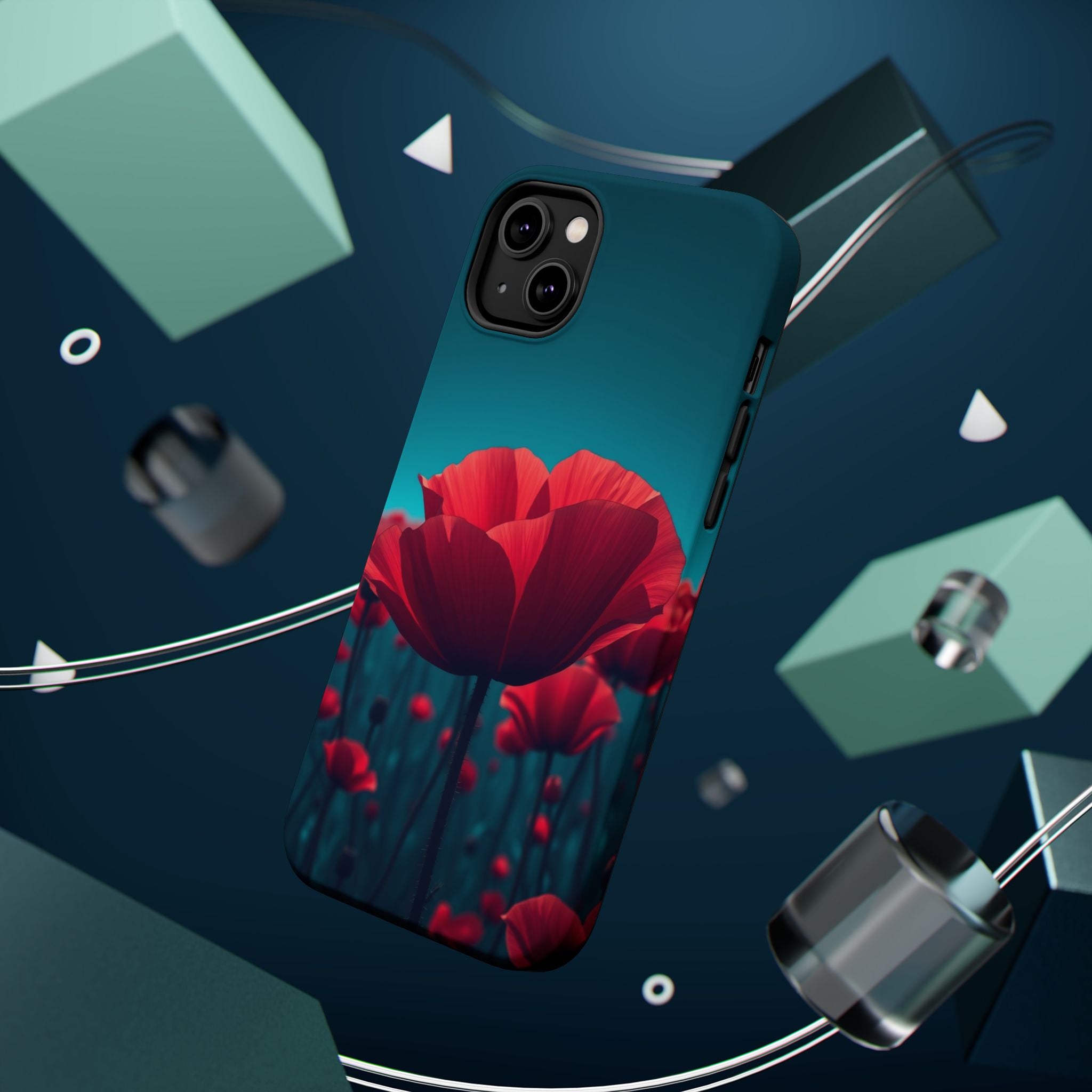 iPhone Teal And Coral Poppy Field Bold Modern Everyday Snap Case · iPhone Case