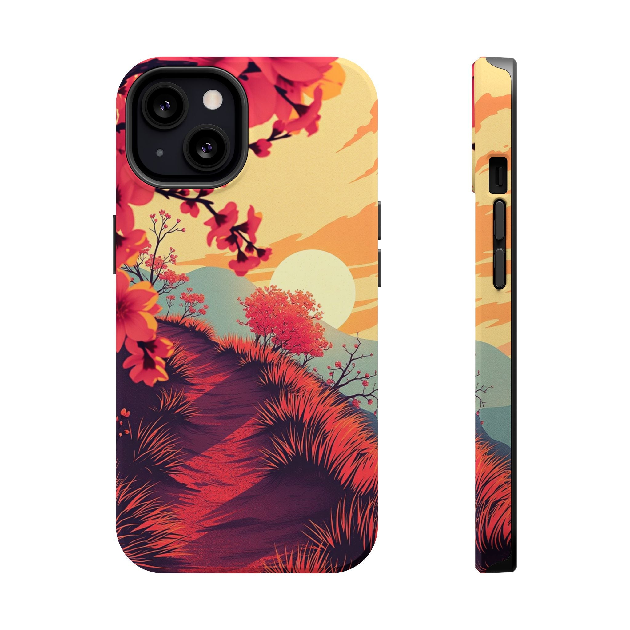 iPhone Sunset Amber And Peach Blossom Trail Soft iPhone 15 Finish · iPhone Case