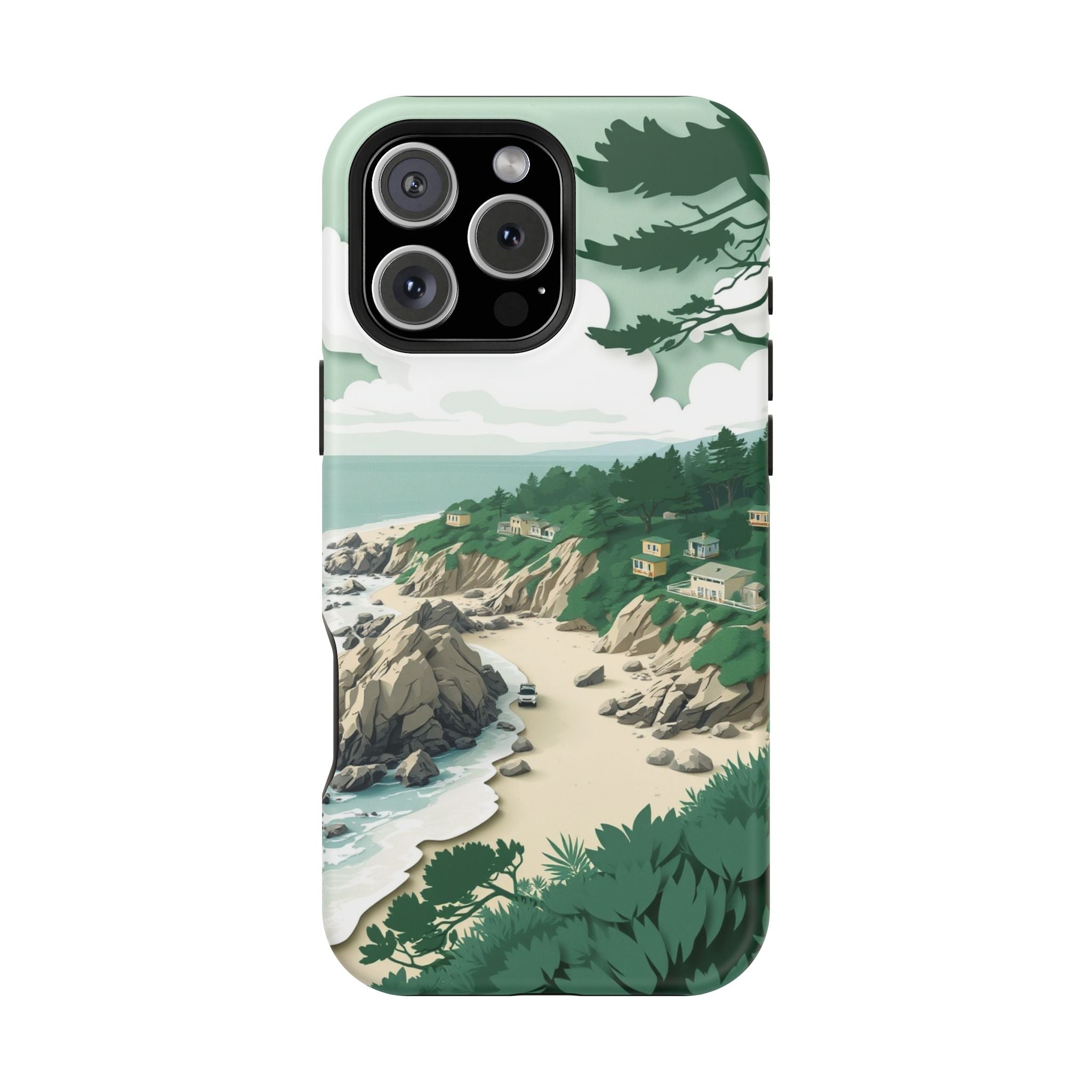 iPhone Pebble Beach Paper Cut Art Bold Modern Everyday Snap Case · iPhone Case