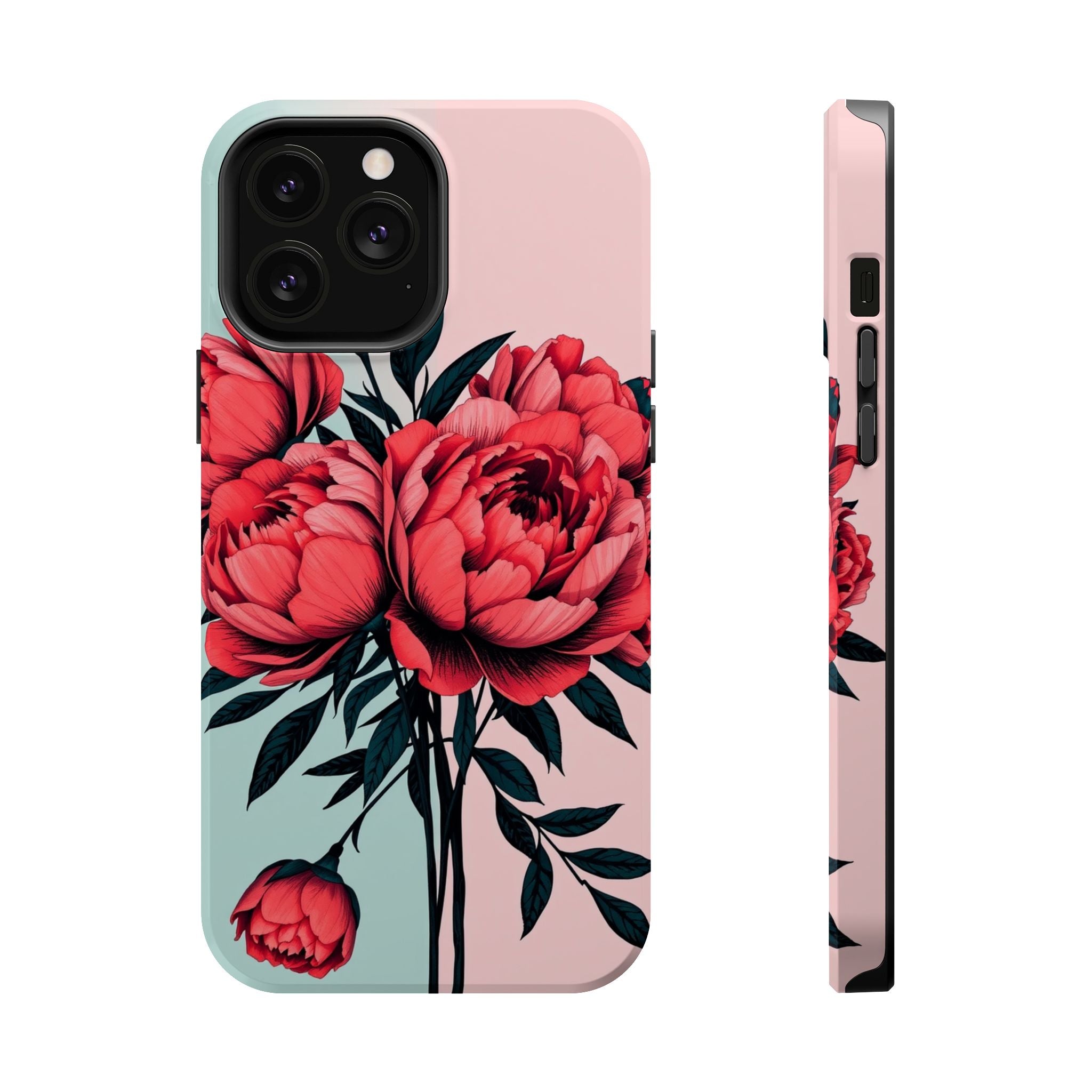 iPhone Teal And Coral Peony Bouquet Artistic Everyday Cas Slim Snap Case · iPhon