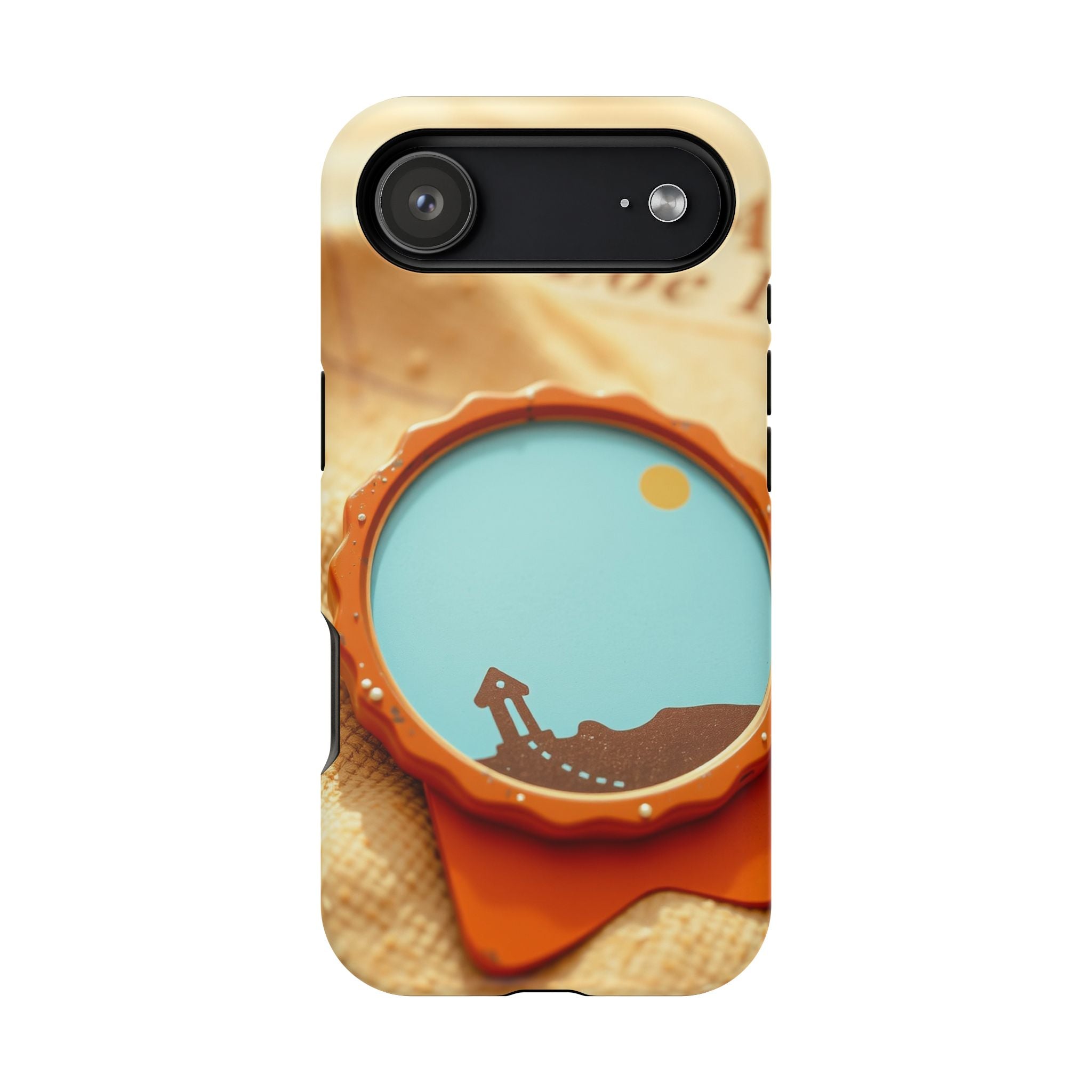 iPhone Burnt Orange And Sand Retro Travel Badge Soft Finish Everyday Case · iPho
