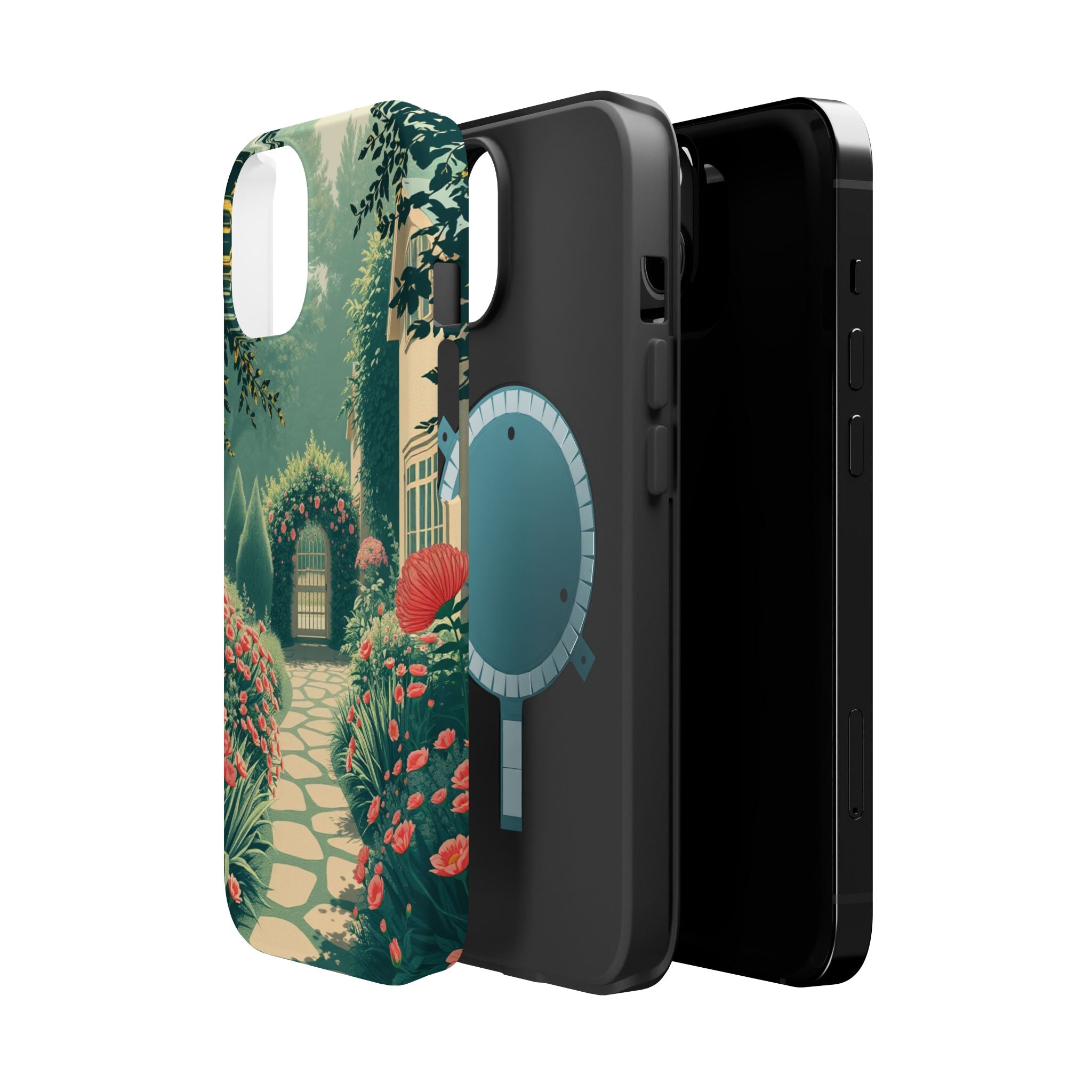 iPhone Teal And Coral Cottage Garden Slim Everyday Designer Case · iPhone Case