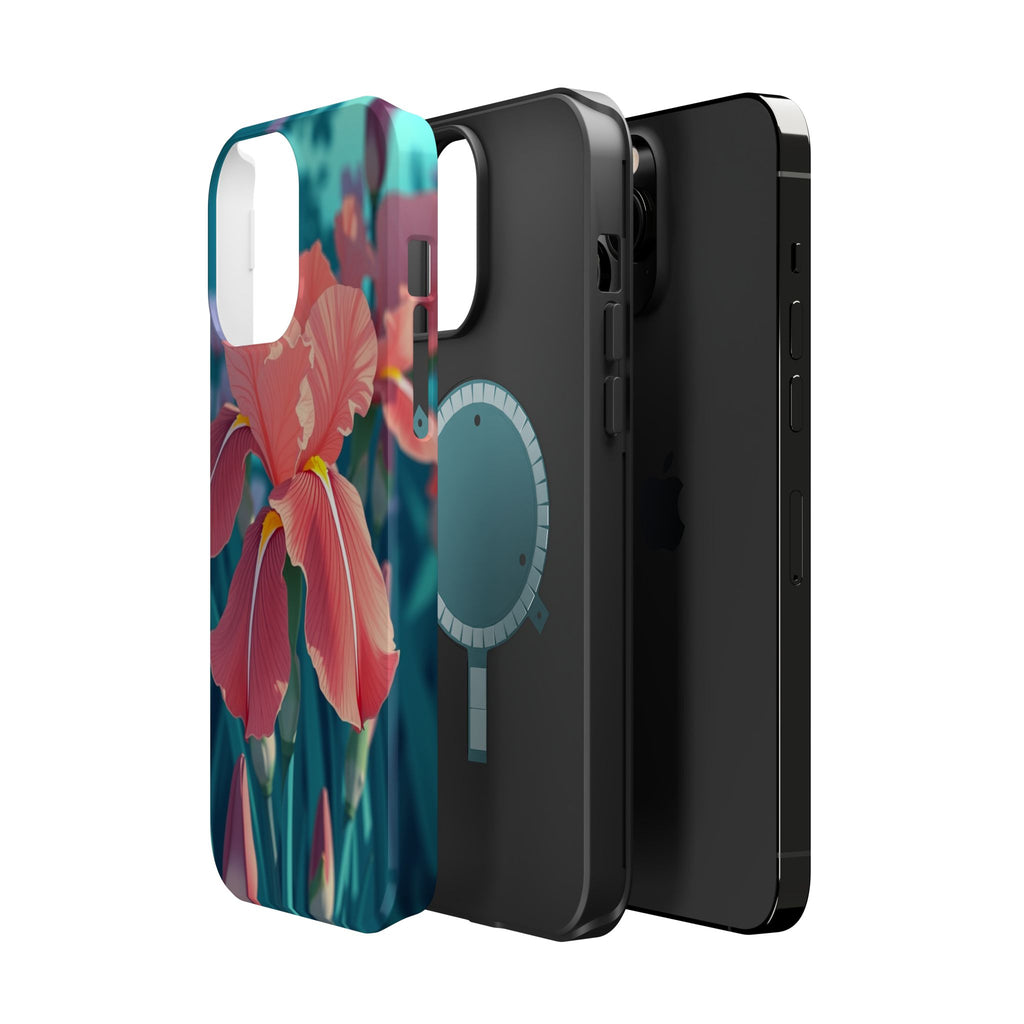 iPhone Teal And Coral Iris Garden Bold Modern Everyday Snap Case · iPhone Case