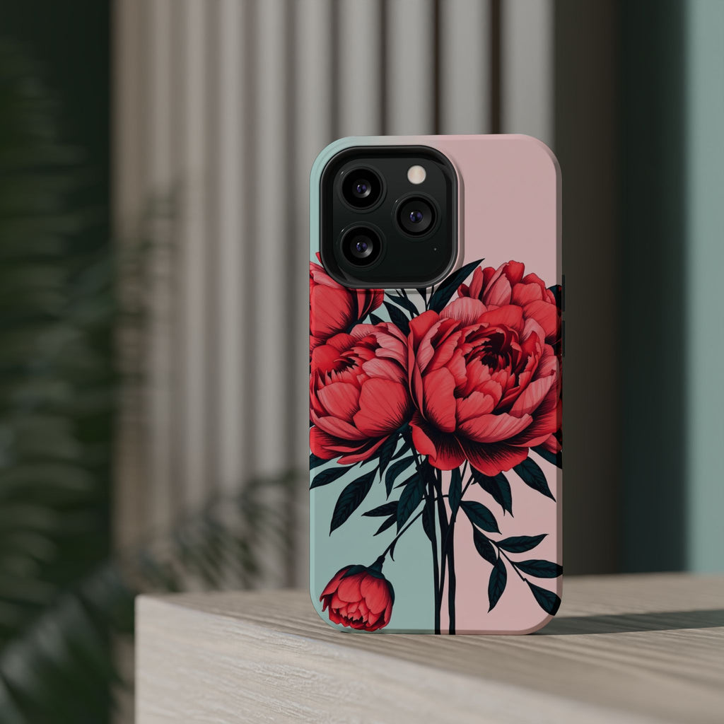 iPhone Teal And Coral Peony Bouquet Artistic Everyday Cas Slim Snap Case · iPhon