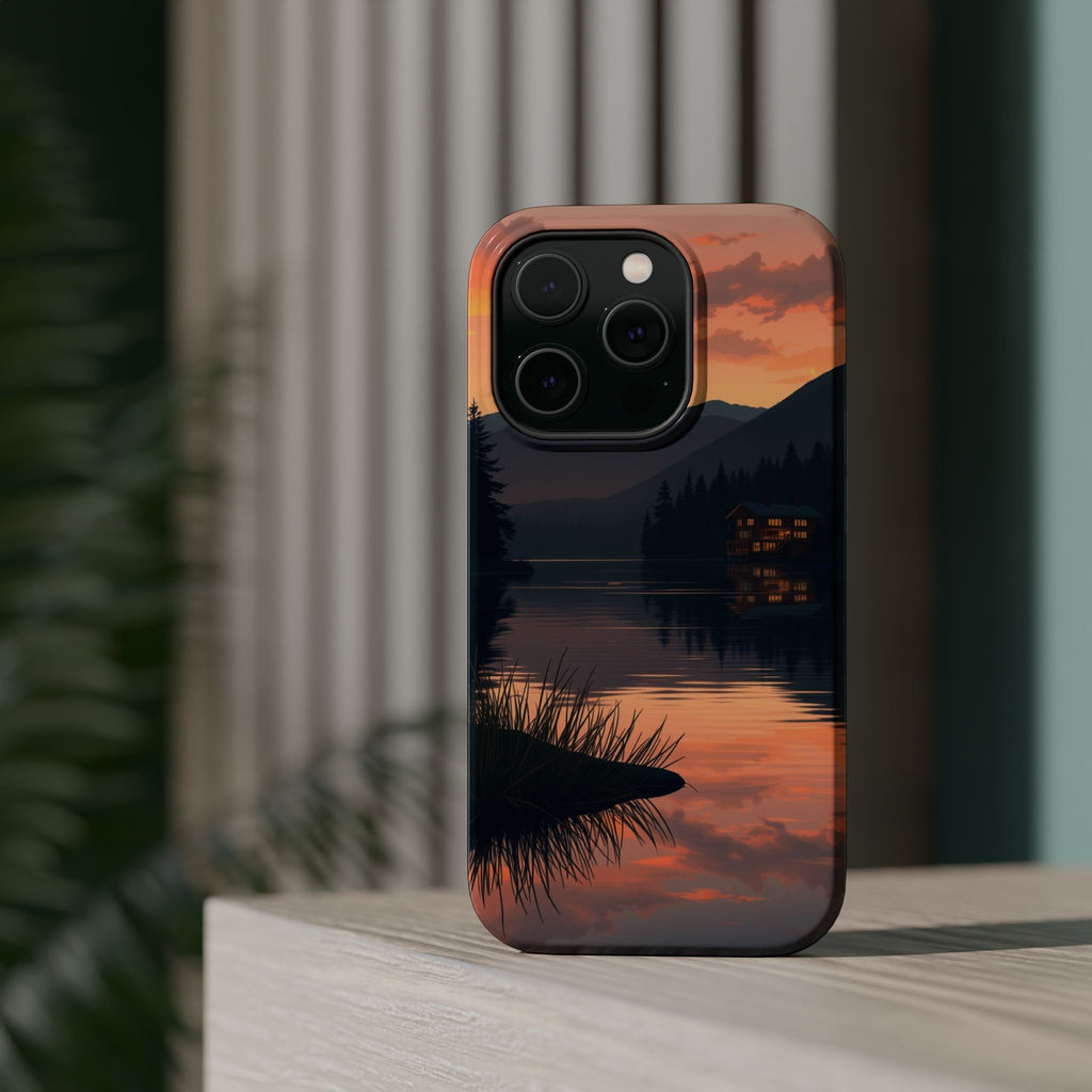 iPhone Sunset Amber And Peach Lake at Twilight Soft iPhone Finish · iPhone Case