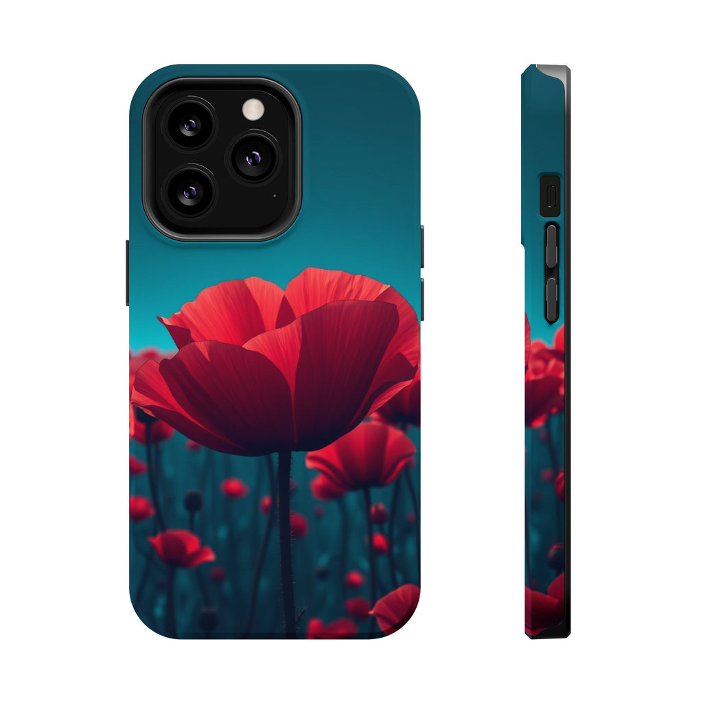 iPhone Teal And Coral Poppy Field Bold Modern Everyday Snap Case · iPhone Case