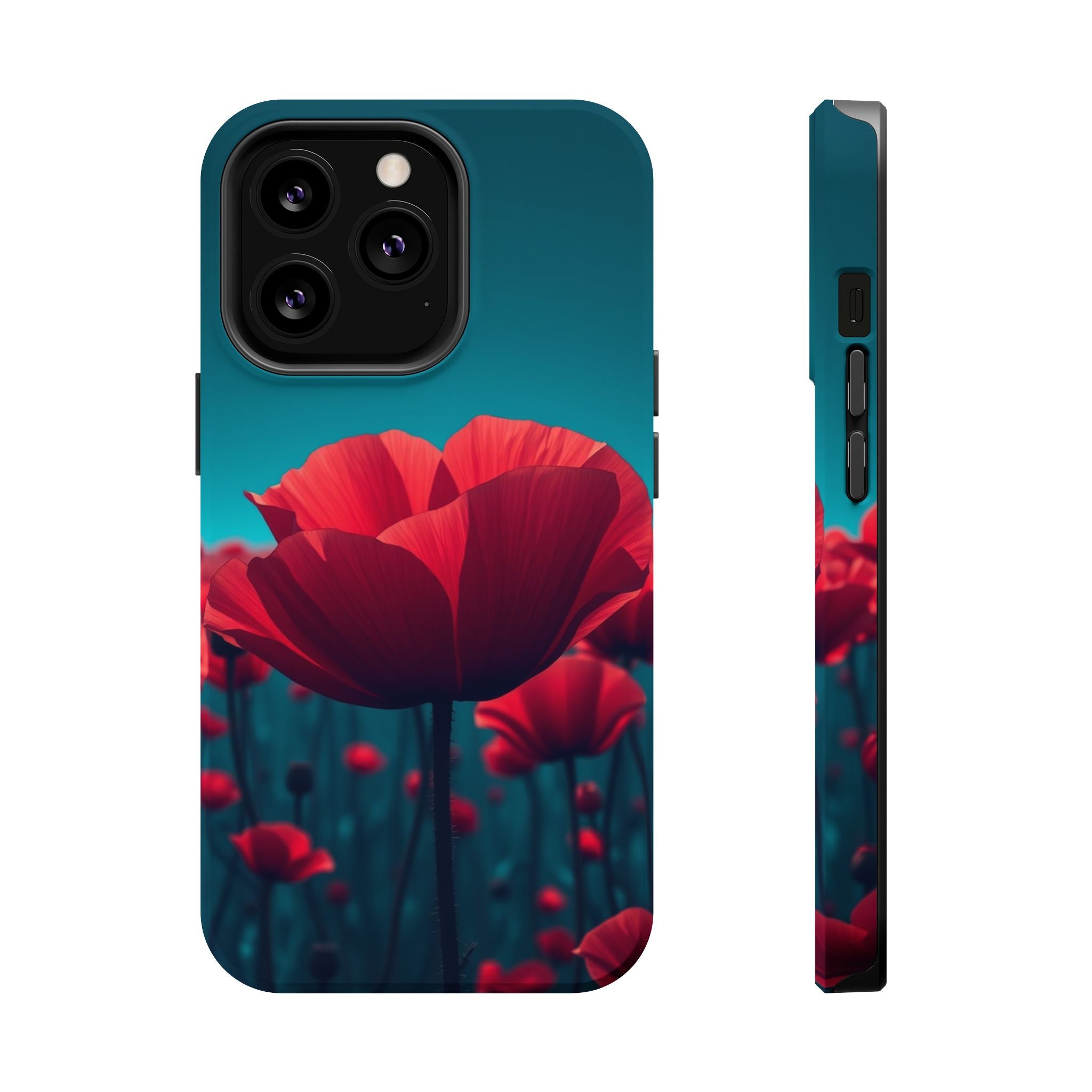 iPhone Teal And Coral Poppy Field Bold Modern Everyday Snap Case · iPhone Case