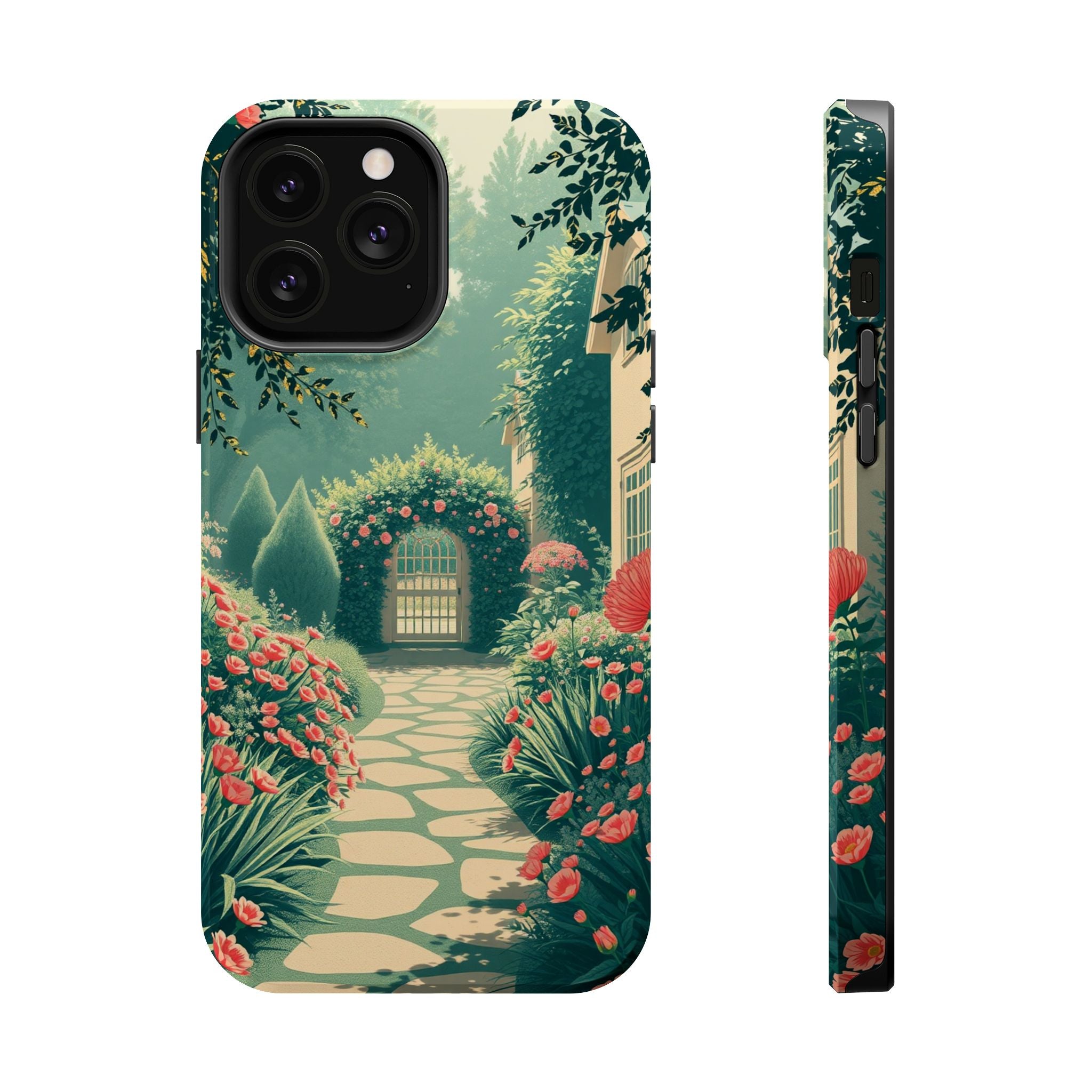 iPhone Teal And Coral Cottage Garden Slim Everyday Designer Case · iPhone Case