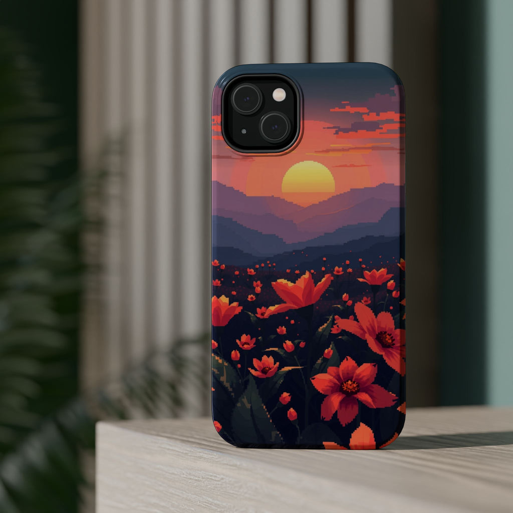 iPhone Sunset Amber And Peach Floral Geometric Soft iPhone Finish · iPhone Case
