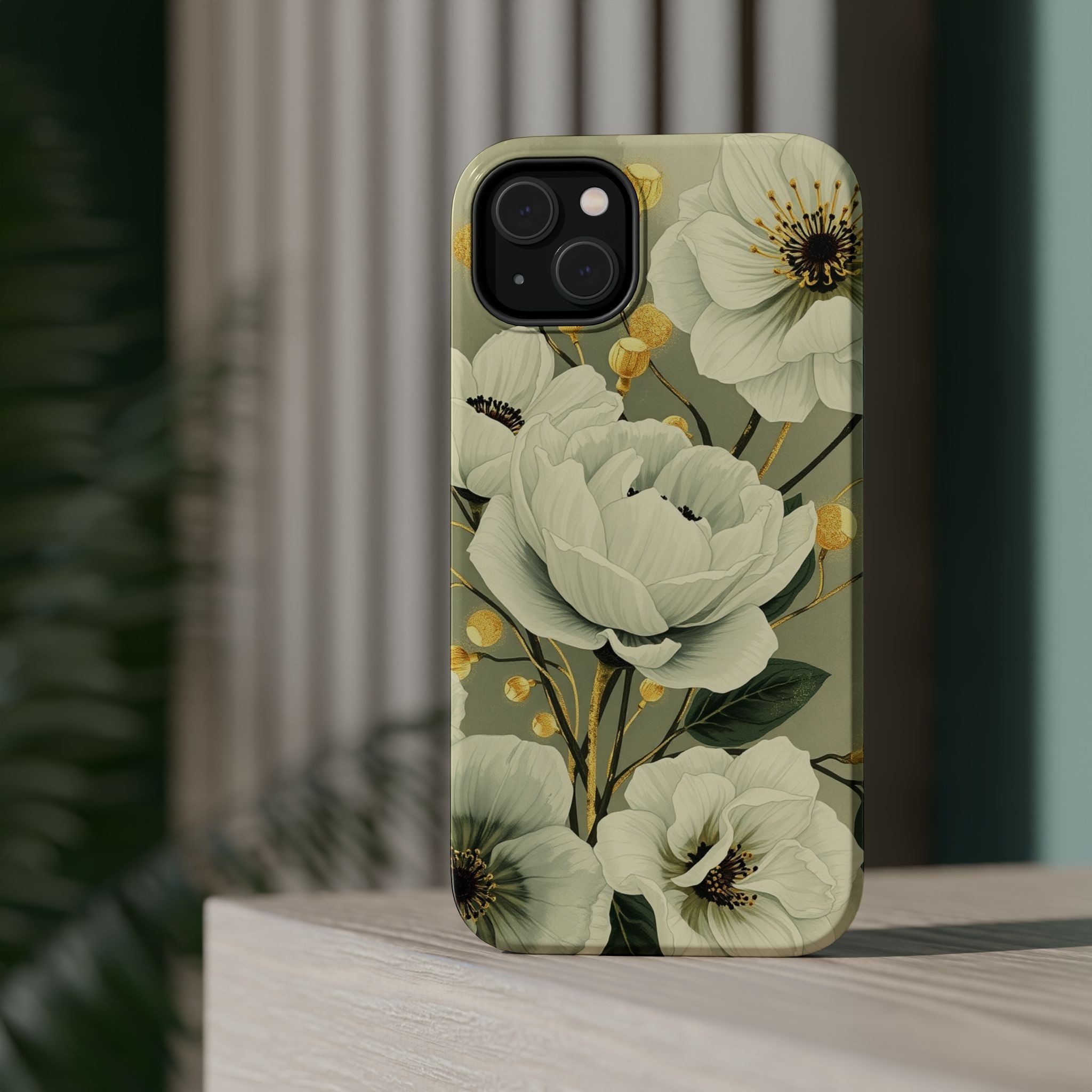 iPhone Sage And Ivory Floral Ink Wash Slim Everyday iPhone 14 Designer · iPhone