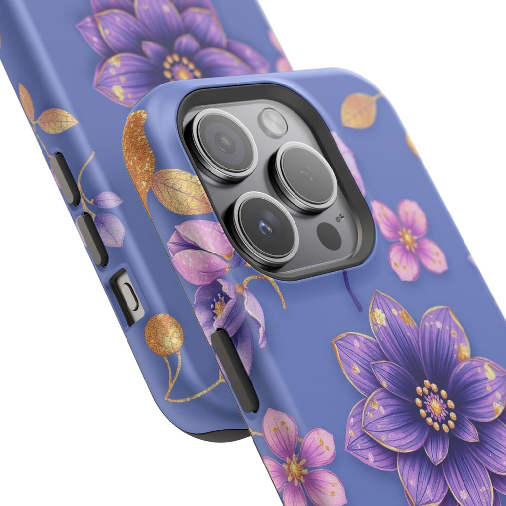 iPhone Indigo And Violet Floral Gold Foil Slim iPhone Everyday Designer · iPhone
