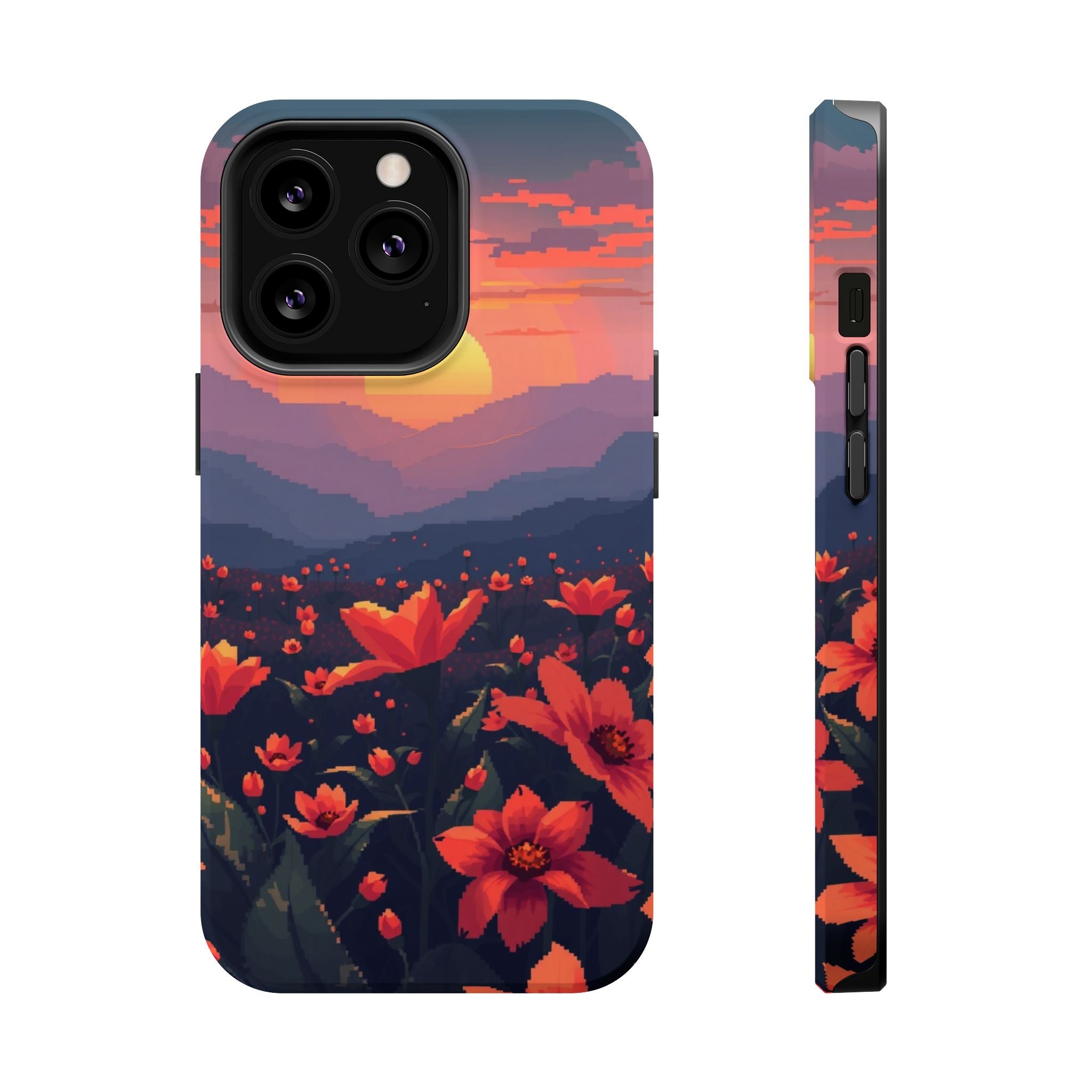 iPhone Sunset Amber And Peach Floral Geometric Soft iPhone Finish · iPhone Case