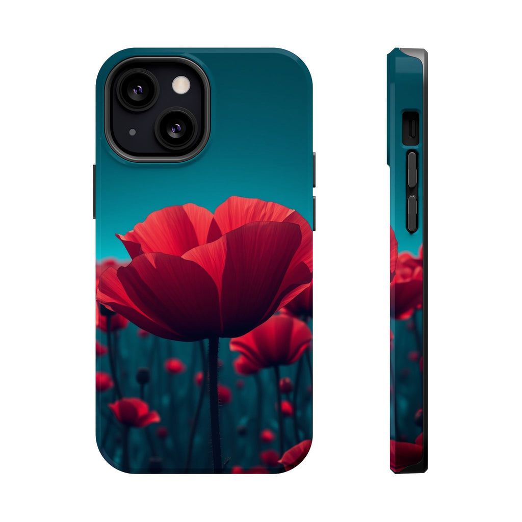 iPhone Teal And Coral Poppy Field Bold Modern Everyday Snap Case · iPhone Case