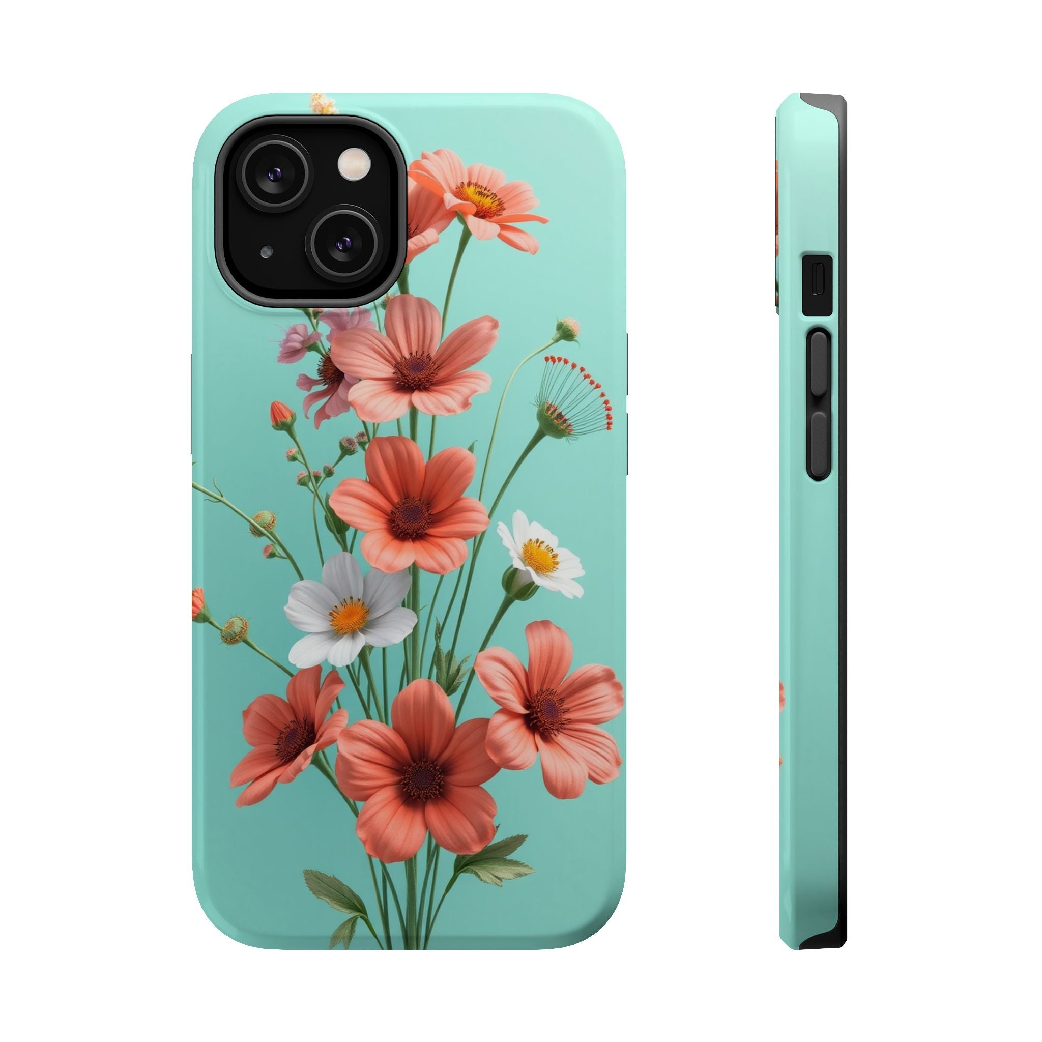 iPhone Teal And Coral Wildflower Bunch Slim Everyday Designer Case · iPhone Case