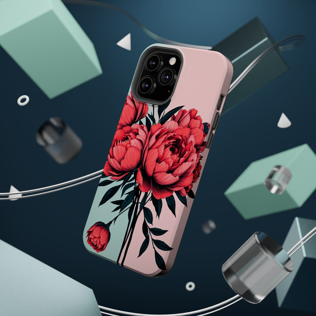 iPhone Teal And Coral Peony Bouquet Artistic Everyday Cas Slim Snap Case · iPhon