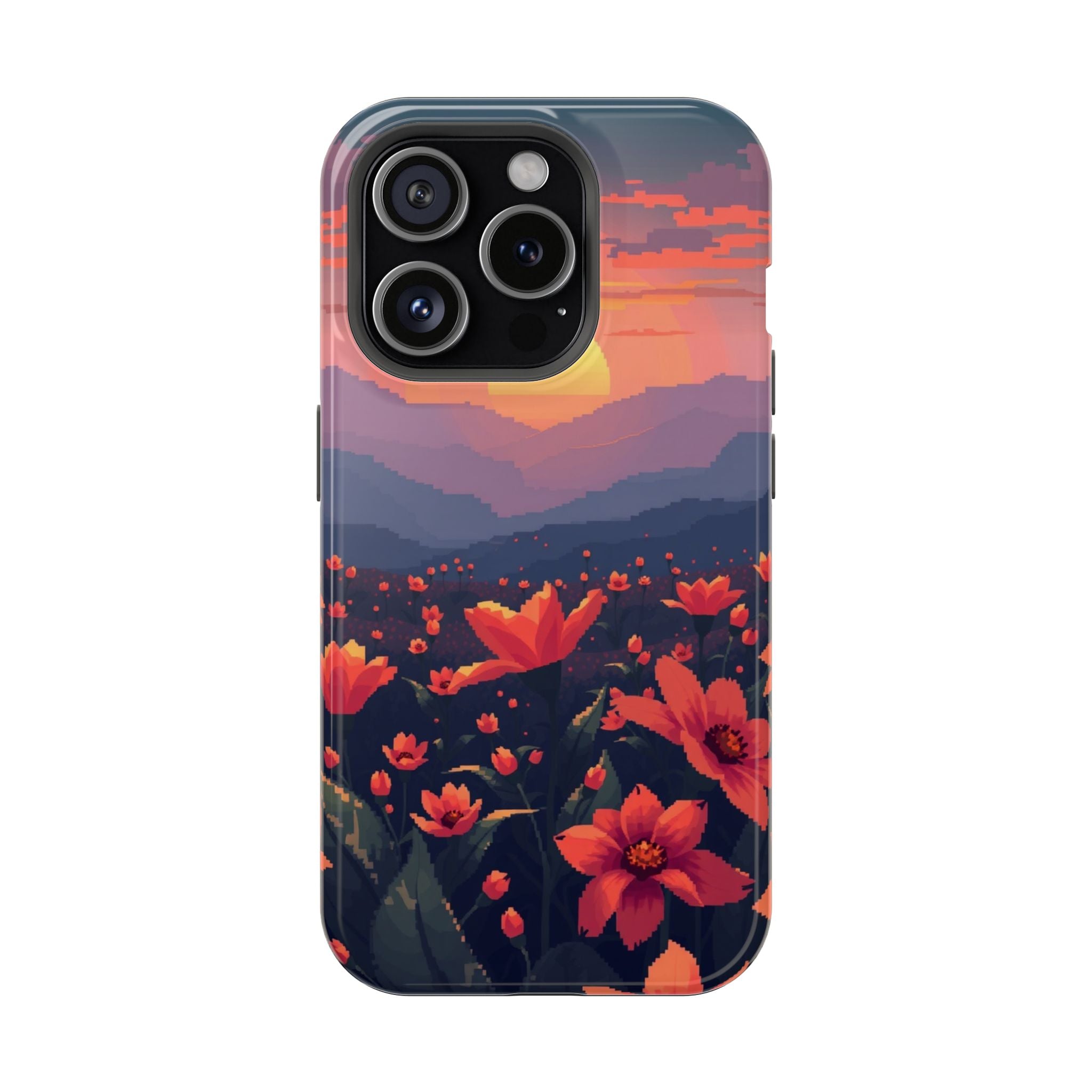 iPhone Sunset Amber And Peach Floral Geometric Soft iPhone Finish · iPhone Case