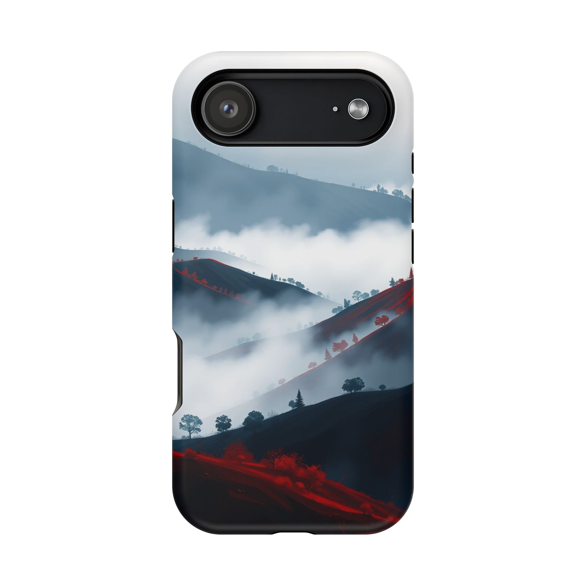 iPhone Black And Crimson Fog Rolling Over Hills Soft iPhone Finish · iPhone Case