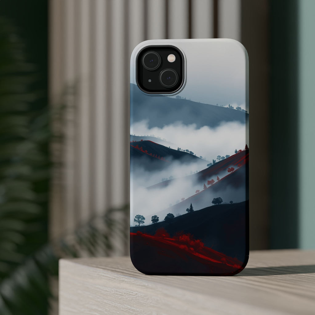 iPhone Black And Crimson Fog Rolling Over Hills Soft iPhone Finish · iPhone Case