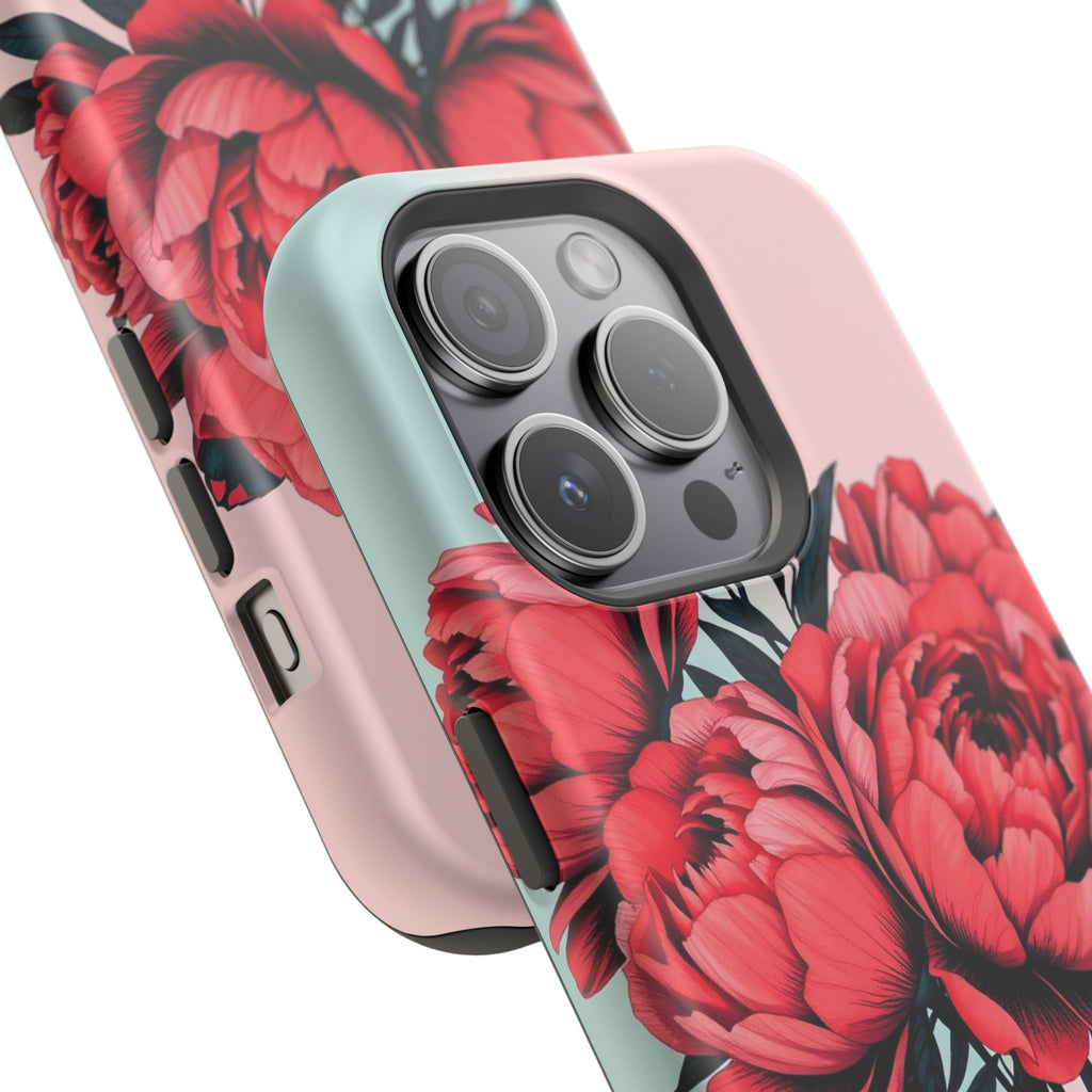 iPhone Teal And Coral Peony Bouquet Artistic Everyday Cas Slim Snap Case · iPhon