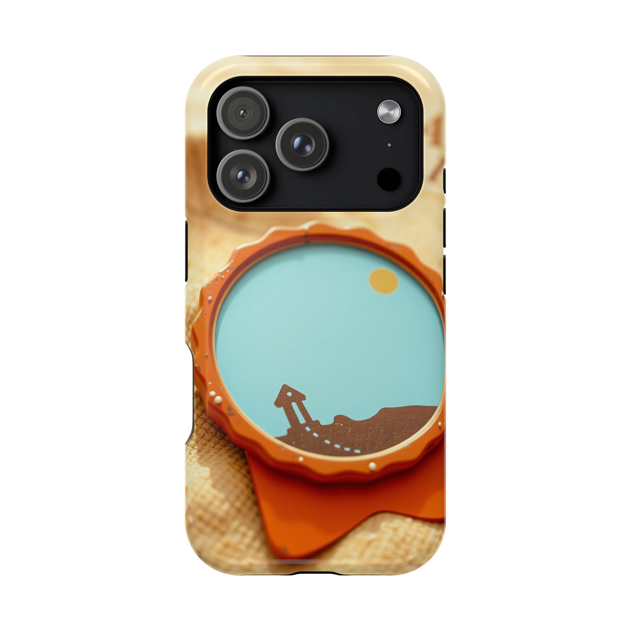 iPhone Burnt Orange And Sand Retro Travel Badge Soft Finish Everyday Case · iPho