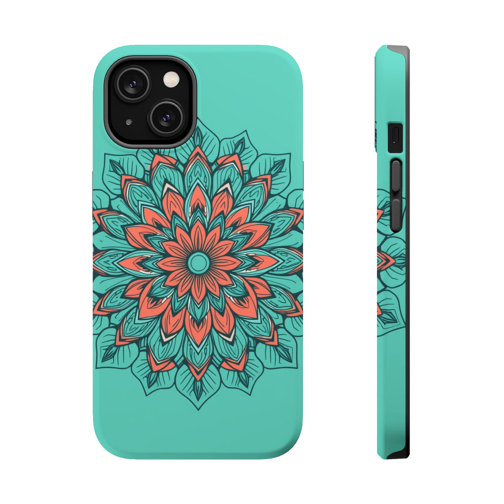 iPhone Teal And Coral Floral Mandala Slim Everyday Designer Case · iPhone Case