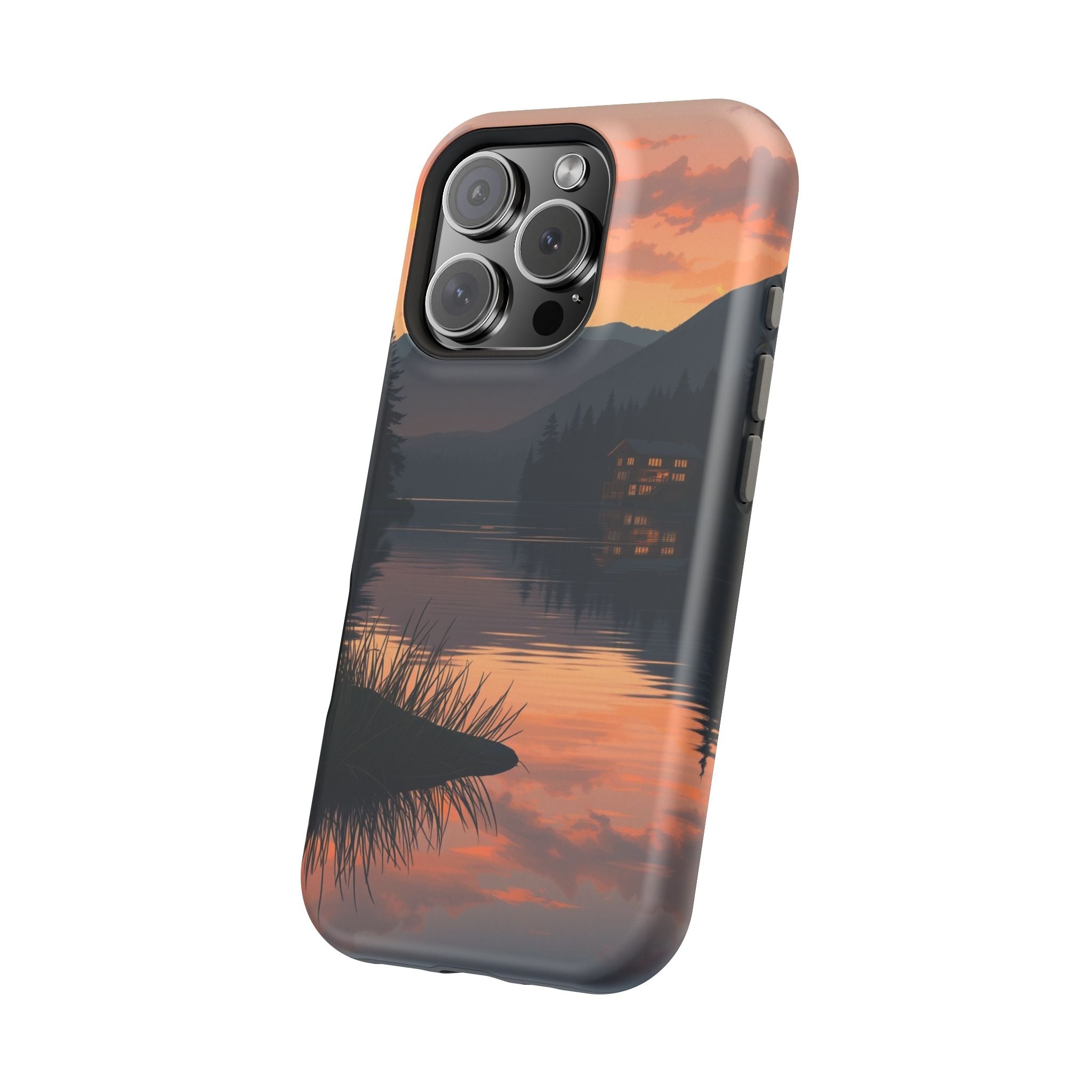 iPhone Sunset Amber And Peach Lake at Twilight Soft iPhone Finish · iPhone Case