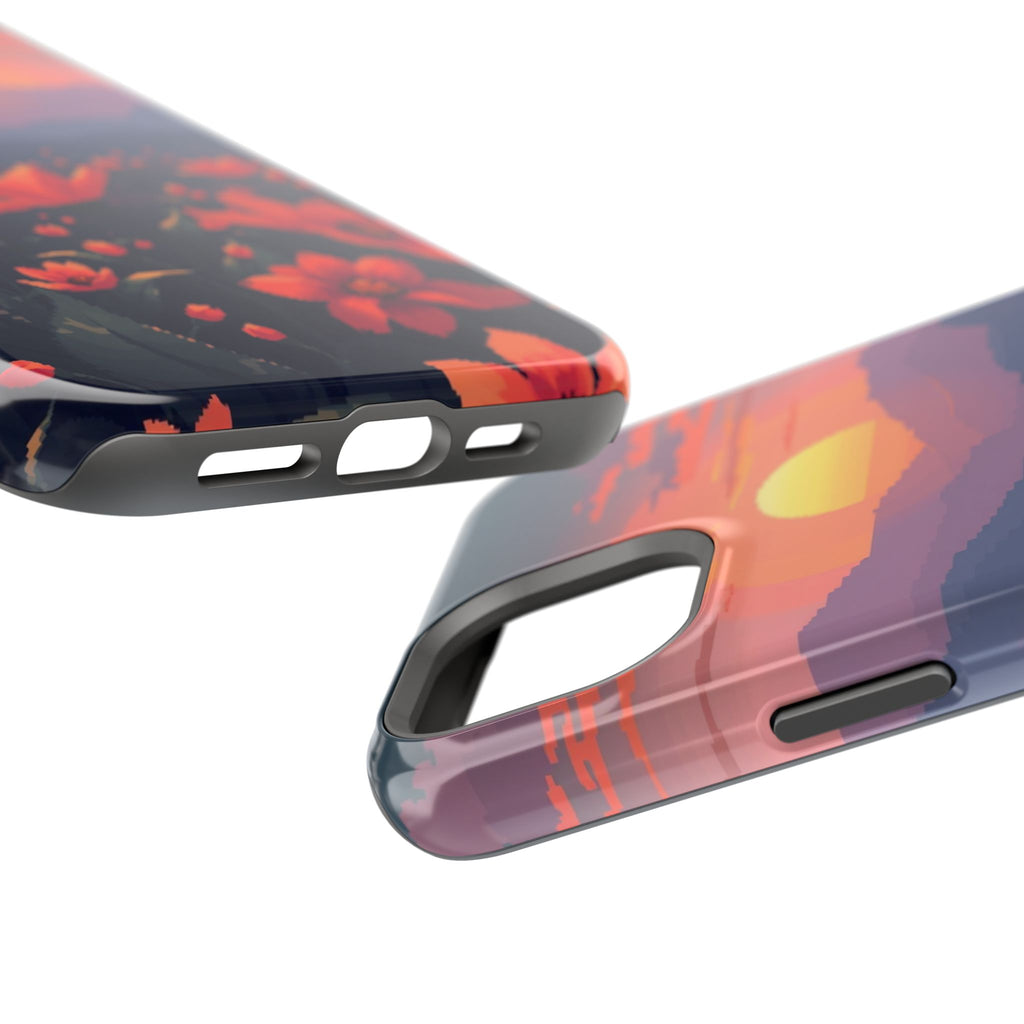 iPhone Sunset Amber And Peach Floral Geometric Soft iPhone Finish · iPhone Case