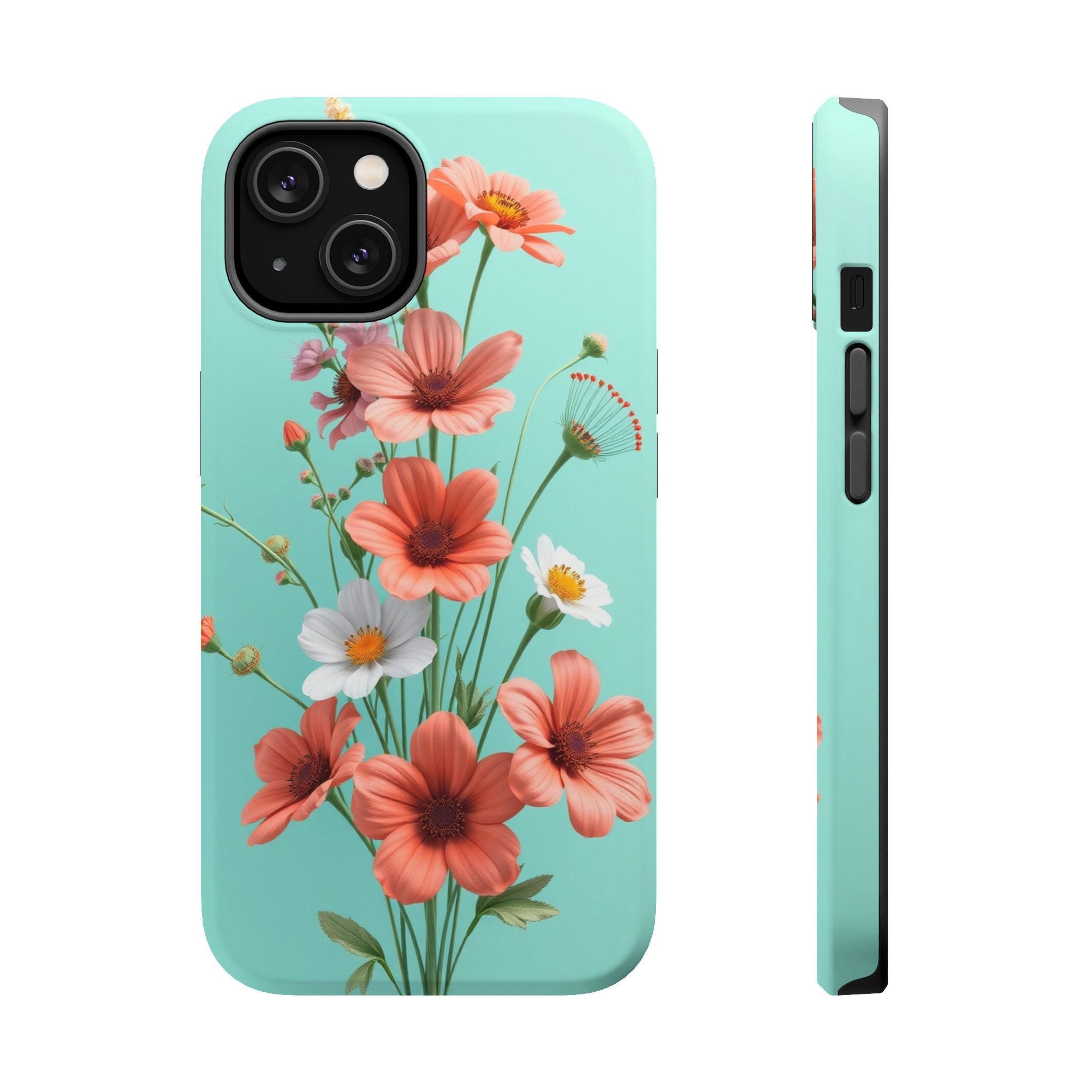 iPhone Teal And Coral Wildflower Bunch Slim Everyday Designer Case · iPhone Case