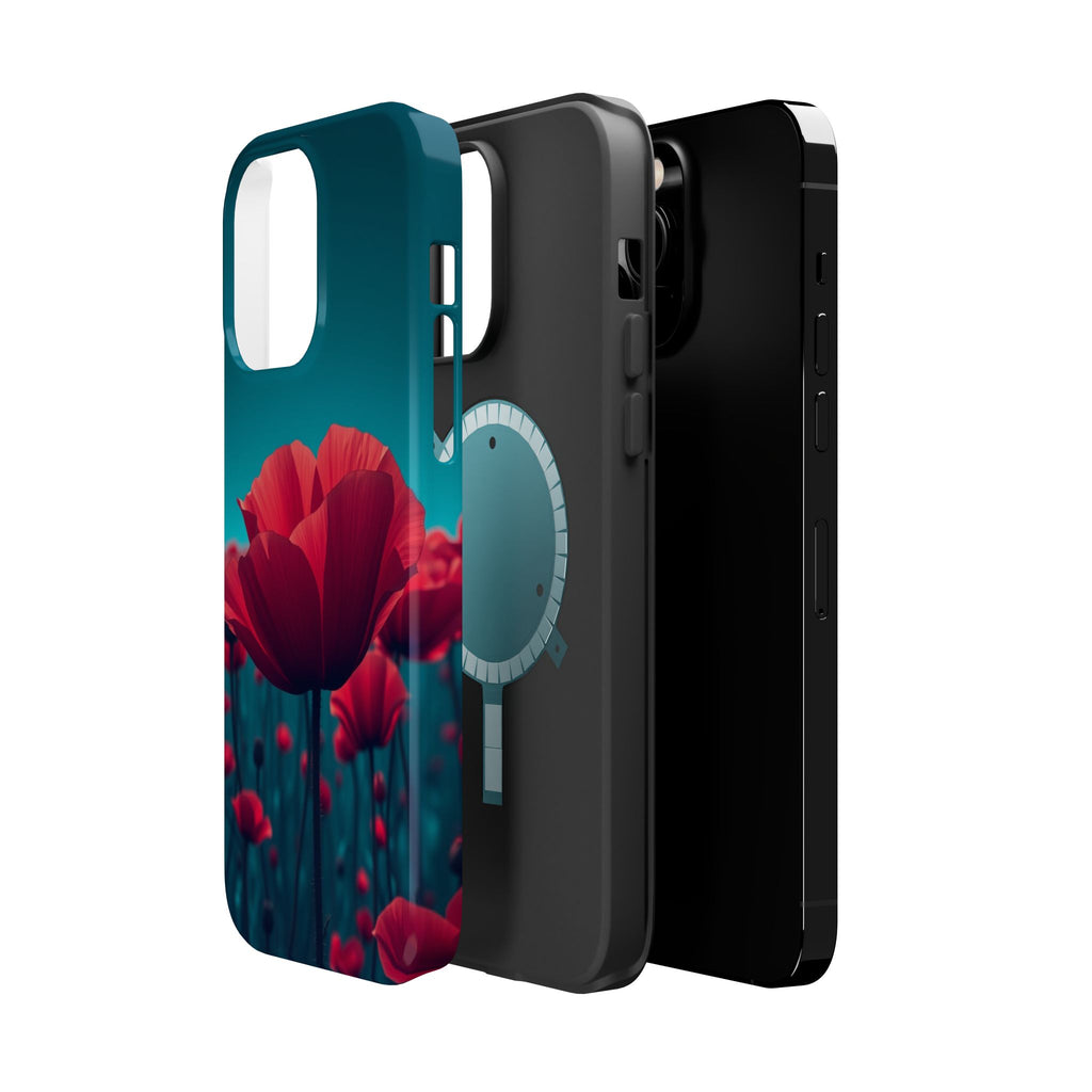 iPhone Teal And Coral Poppy Field Bold Modern Everyday Snap Case · iPhone Case