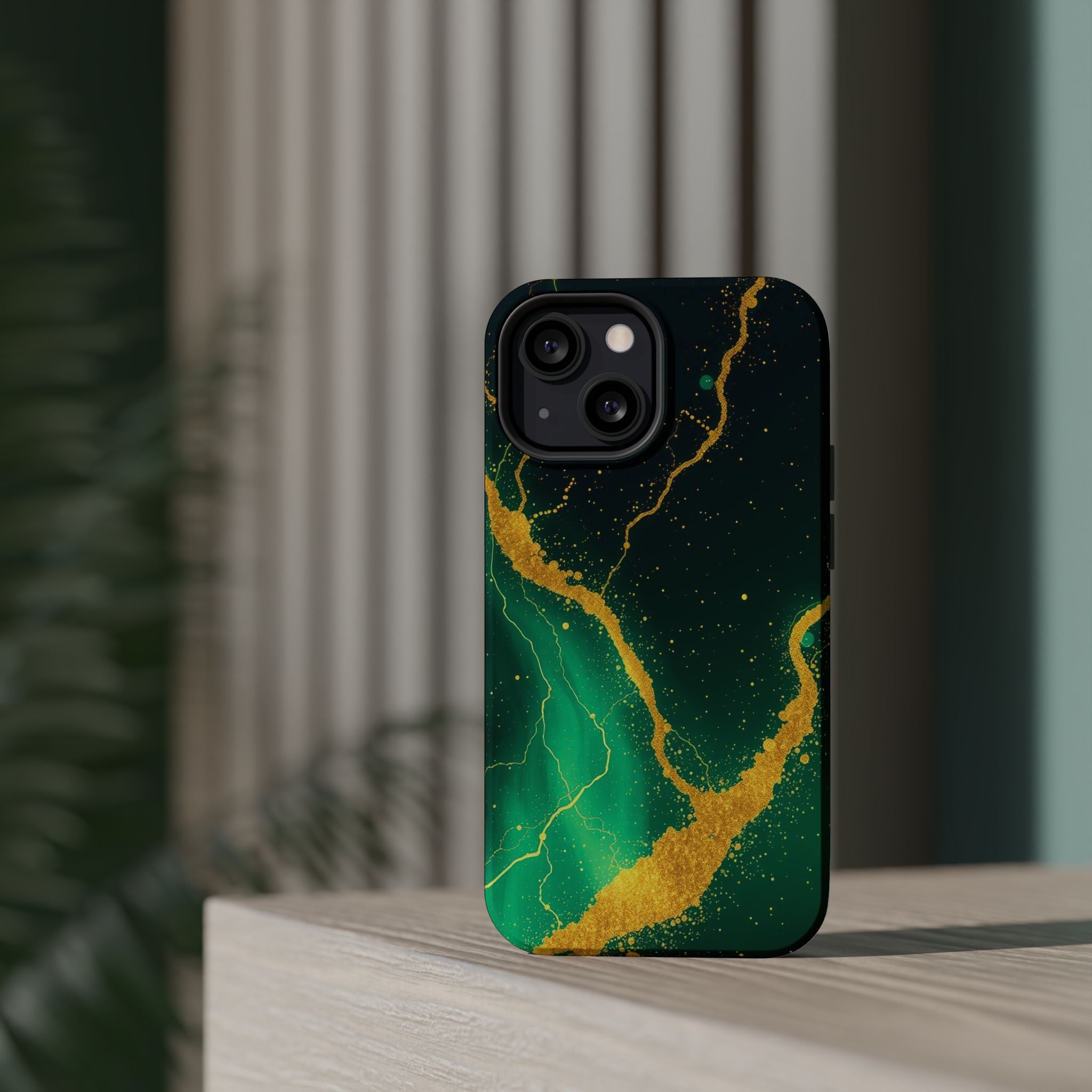 iPhone Emerald Green And Gold Petal Storm Slim iPhone Everyday Designer · iPhone