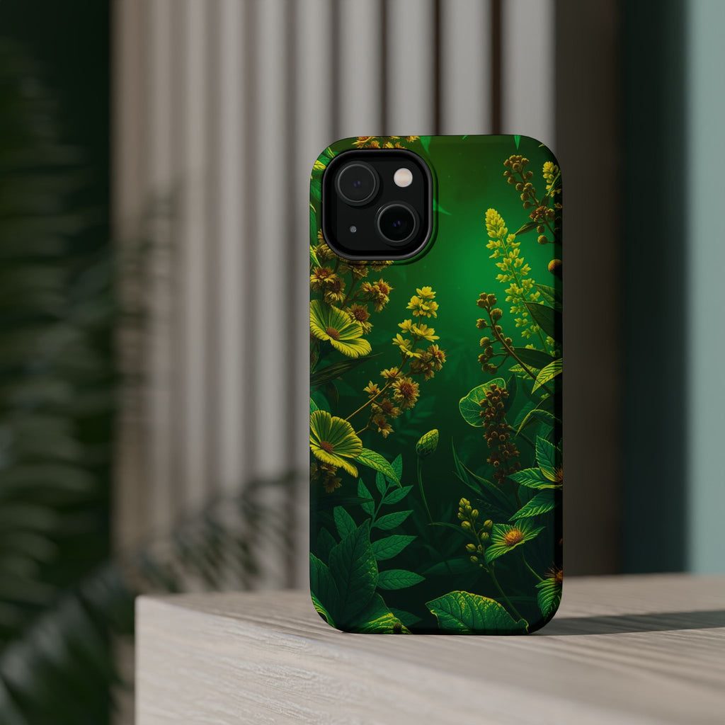 iPhone Emerald Green And Gold Vintage Botanicals Print Slim Snap Case · iPhone C