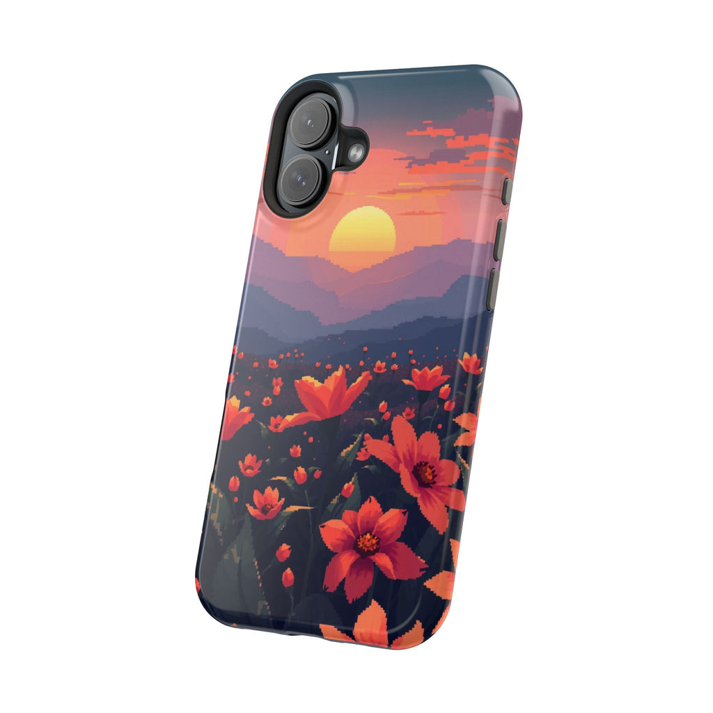 iPhone Sunset Amber And Peach Floral Geometric Soft iPhone Finish · iPhone Case