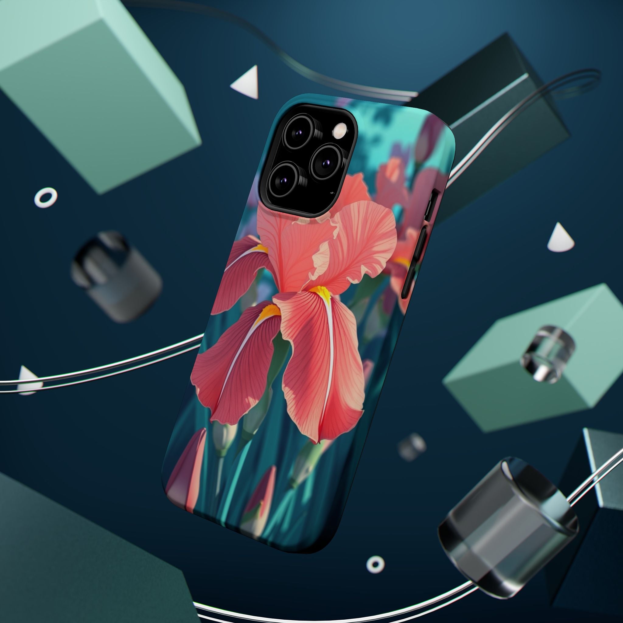 iPhone Teal And Coral Iris Garden Bold Modern Everyday Snap Case · iPhone Case