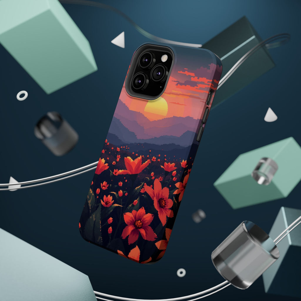 iPhone Sunset Amber And Peach Floral Geometric Soft iPhone Finish · iPhone Case