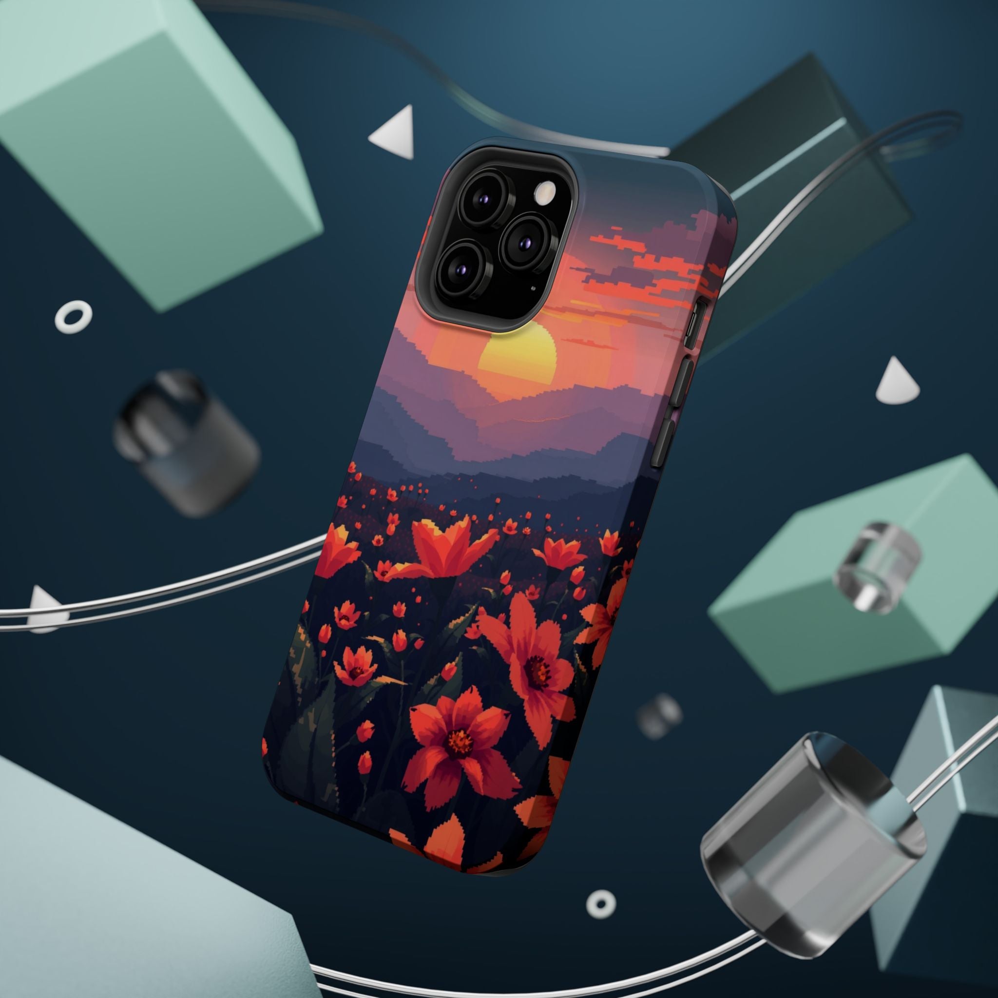 iPhone Sunset Amber And Peach Floral Geometric Soft iPhone Finish · iPhone Case