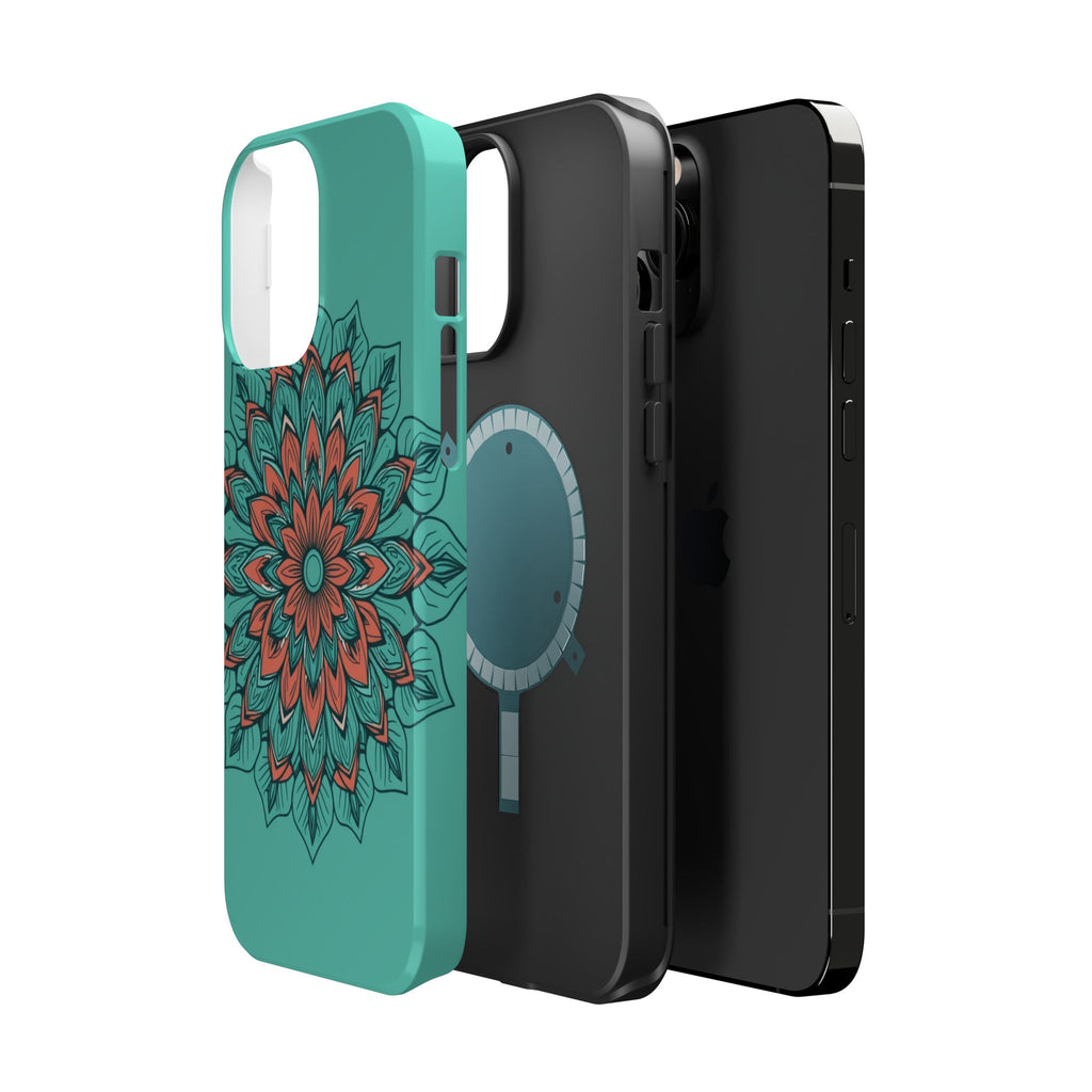 iPhone Teal And Coral Floral Mandala Slim Everyday Designer Case · iPhone Case