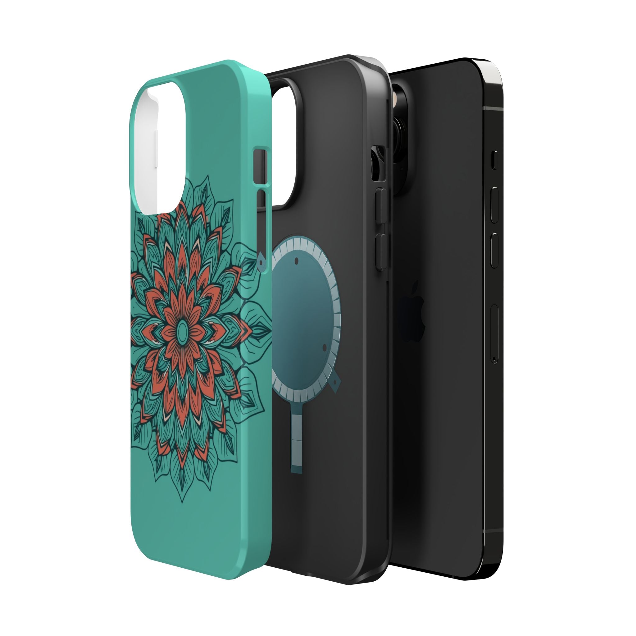 iPhone Teal And Coral Floral Mandala Slim Everyday Designer Case · iPhone Case