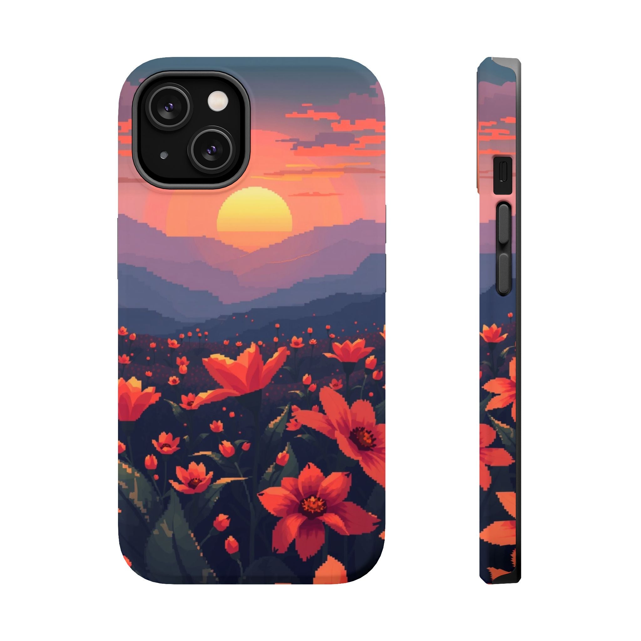 iPhone Sunset Amber And Peach Floral Geometric Soft iPhone Finish · iPhone Case
