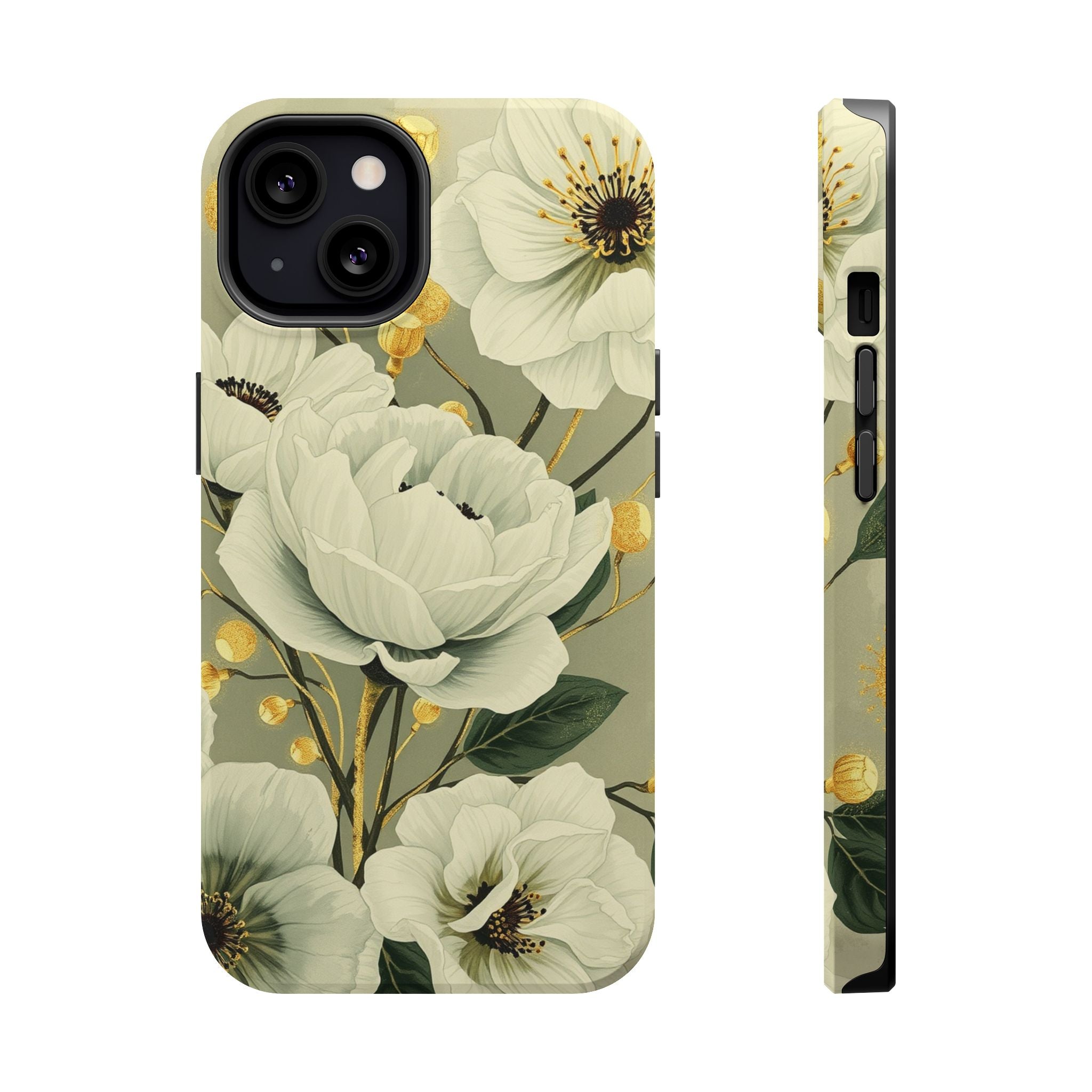 iPhone Sage And Ivory Floral Ink Wash Slim Everyday iPhone 14 Designer · iPhone