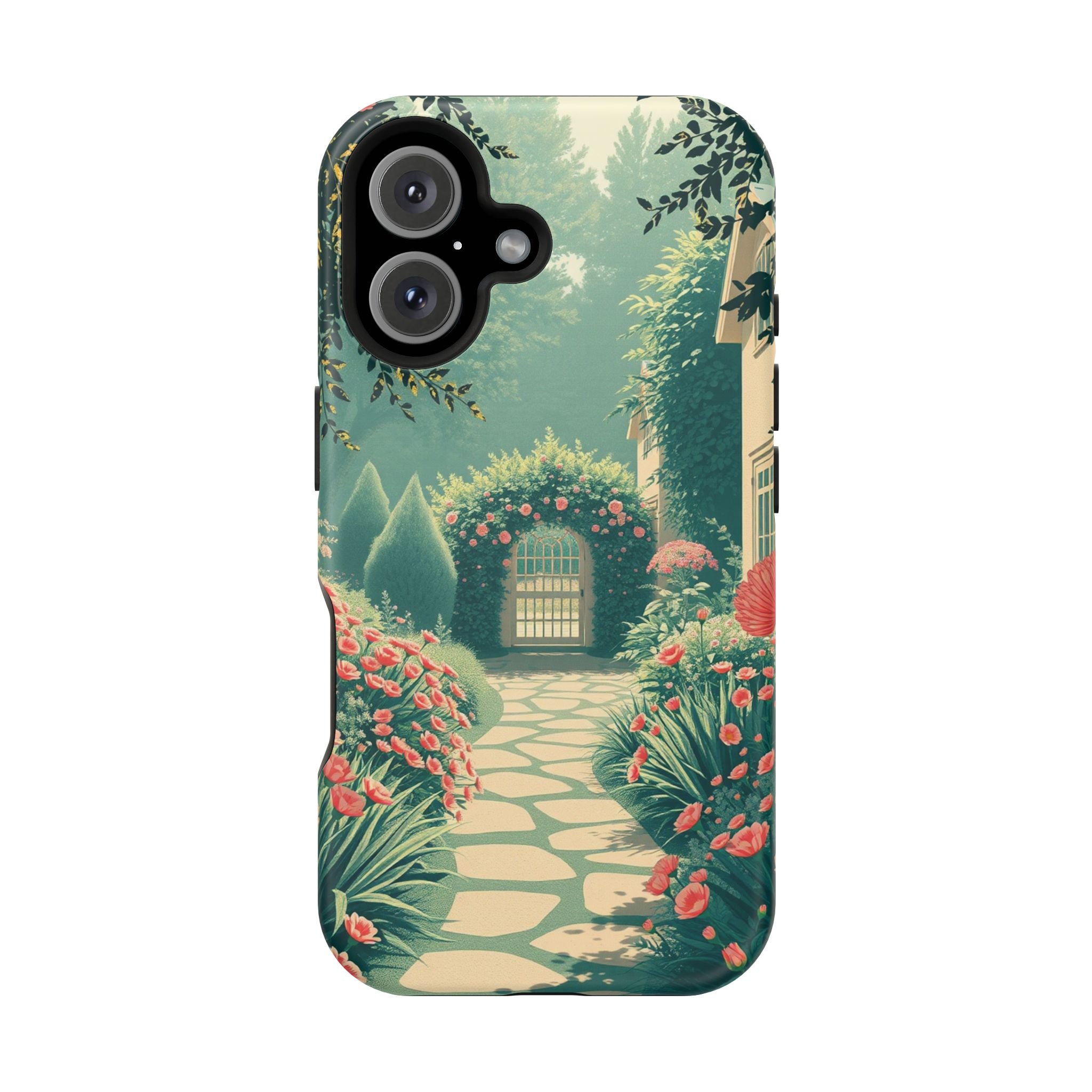 iPhone Teal And Coral Cottage Garden Slim Everyday Designer Case · iPhone Case
