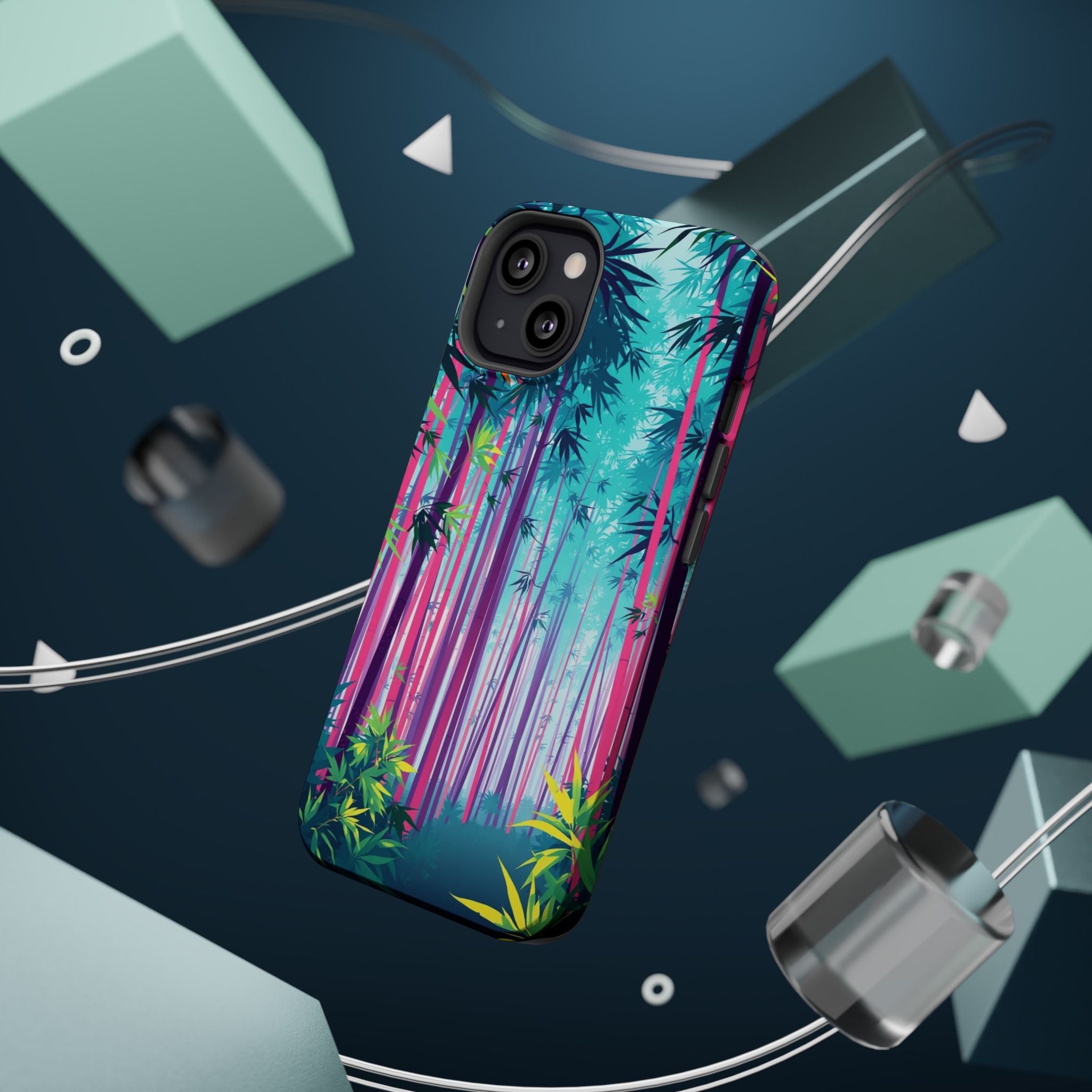 iPhone Cyan And Magenta Bamboo Grove Slim Everyday Designer Case · iPhone Case
