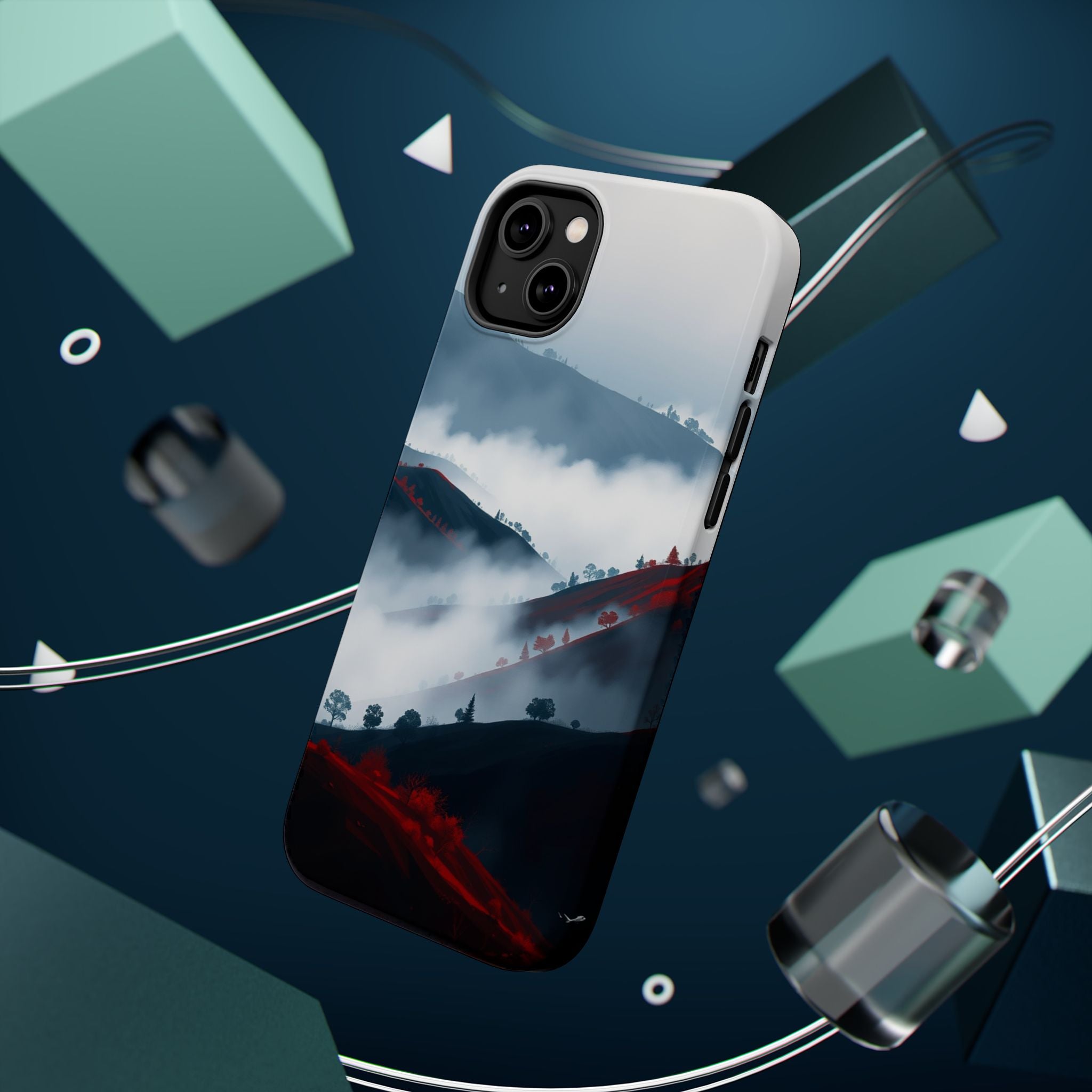 iPhone Black And Crimson Fog Rolling Over Hills Soft iPhone Finish · iPhone Case