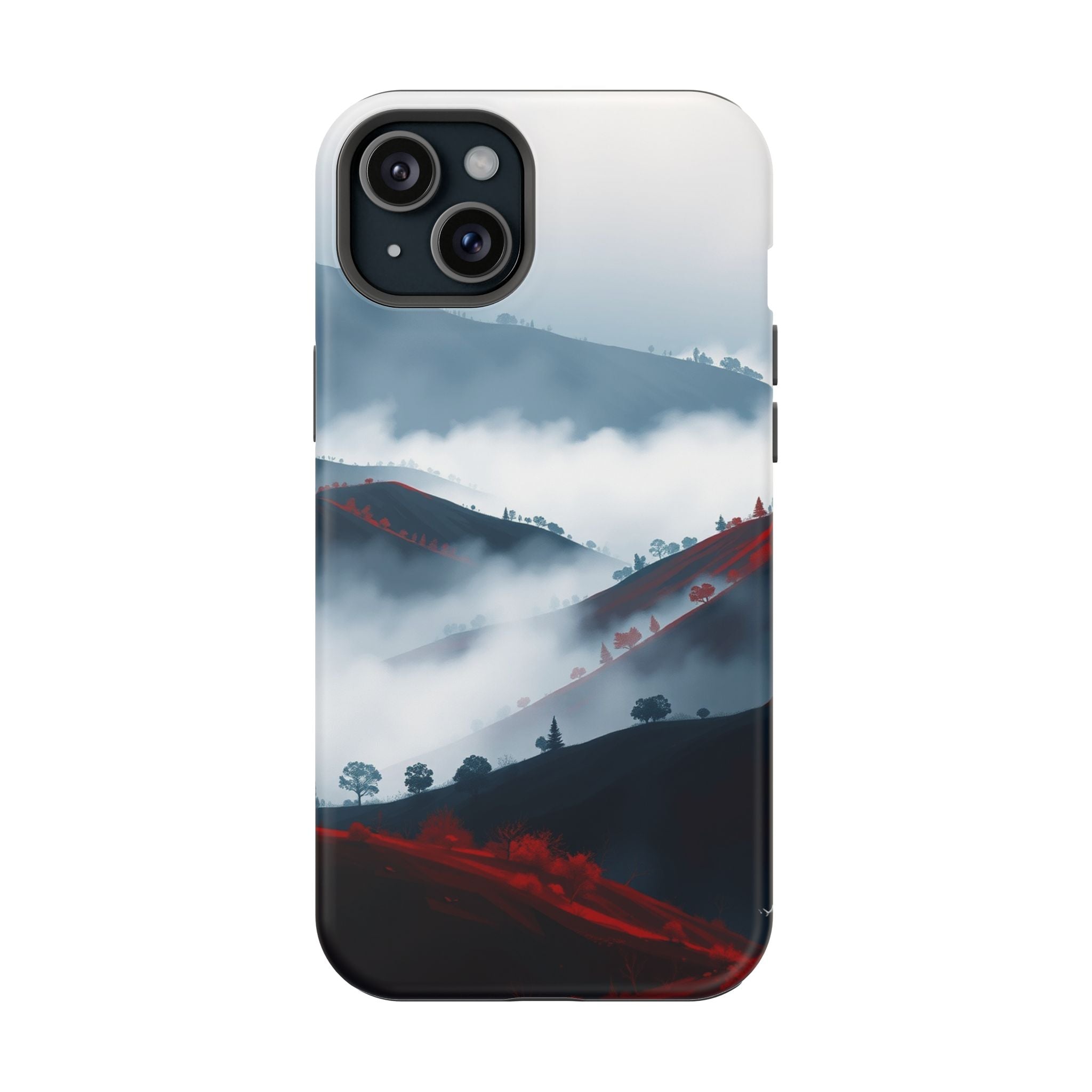 iPhone Black And Crimson Fog Rolling Over Hills Soft iPhone Finish · iPhone Case