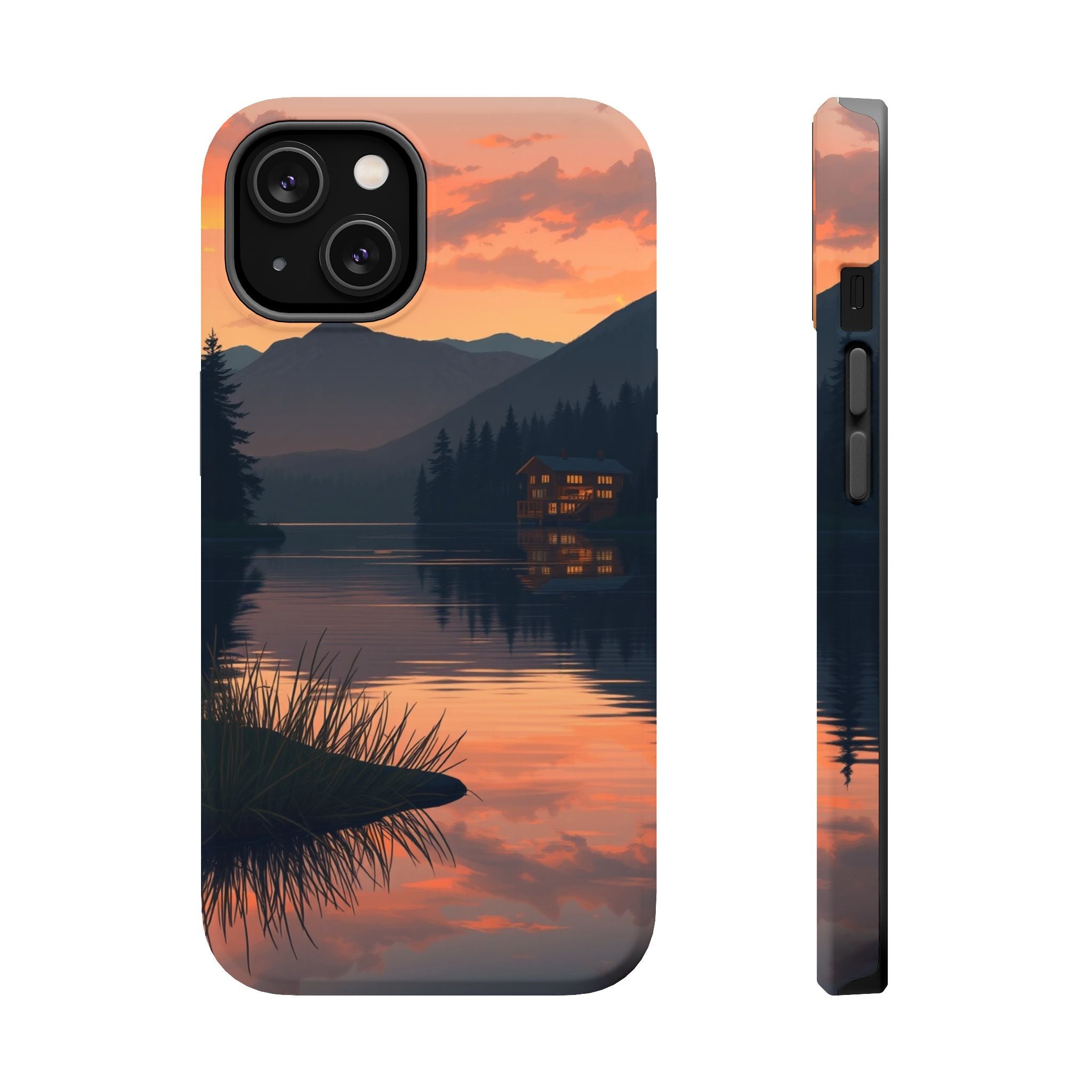 iPhone Sunset Amber And Peach Lake at Twilight Soft iPhone Finish · iPhone Case