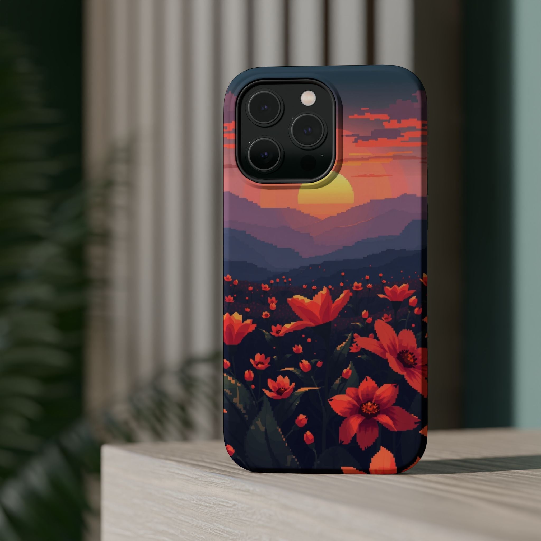 iPhone Sunset Amber And Peach Floral Geometric Soft iPhone Finish · iPhone Case