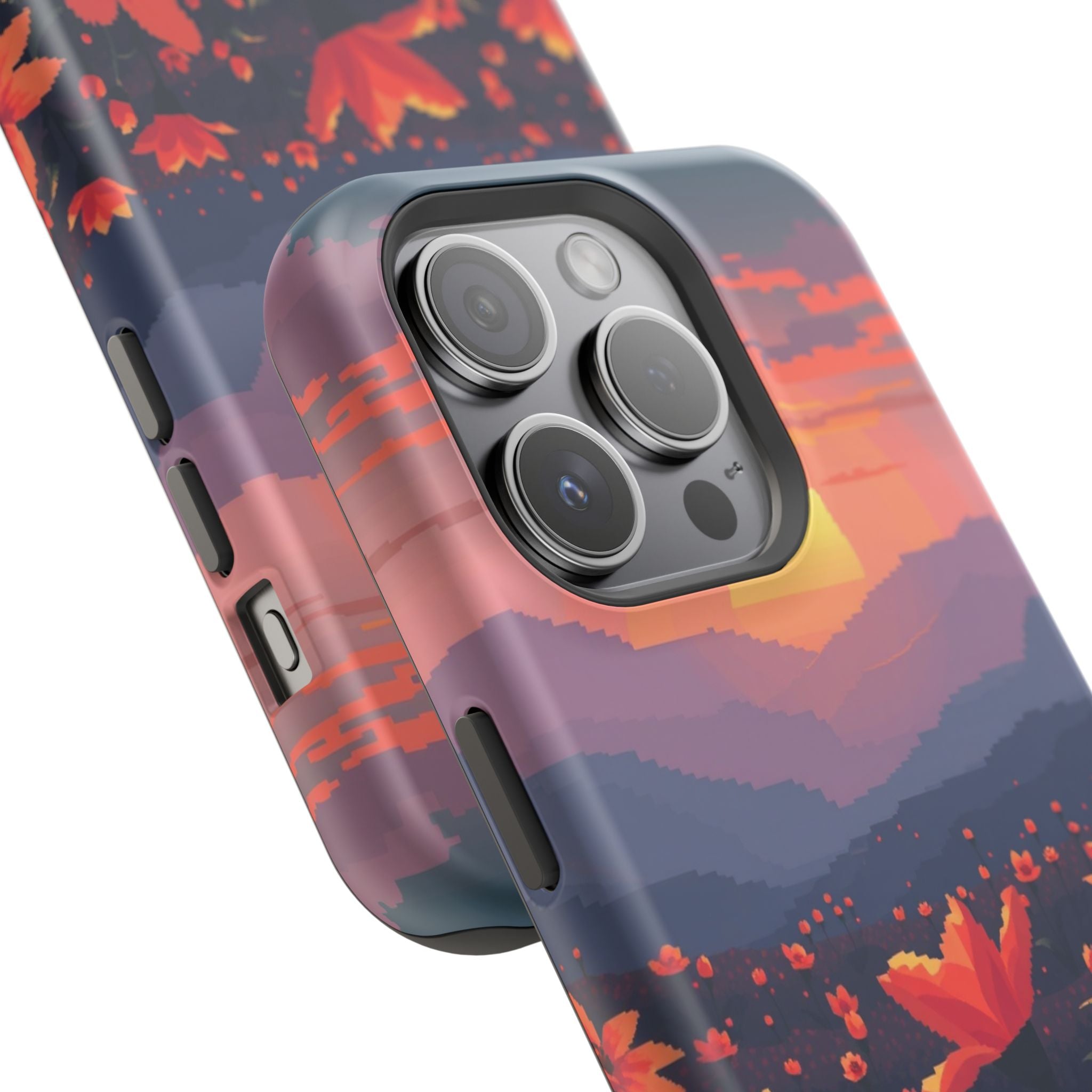 iPhone Sunset Amber And Peach Floral Geometric Soft iPhone Finish · iPhone Case