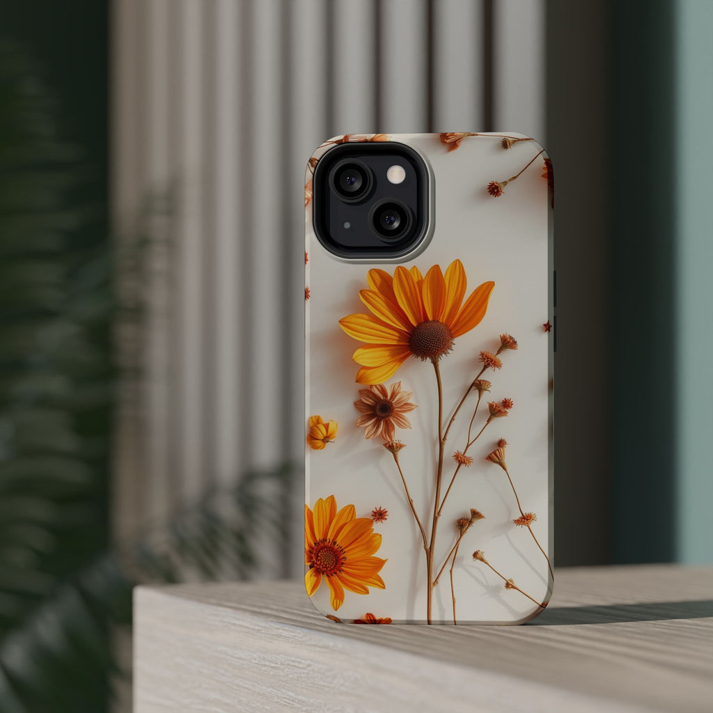 iPhone Mustard And Rust Dried Flower Flat Lay Carry Case Slim Snap Case · iPhone