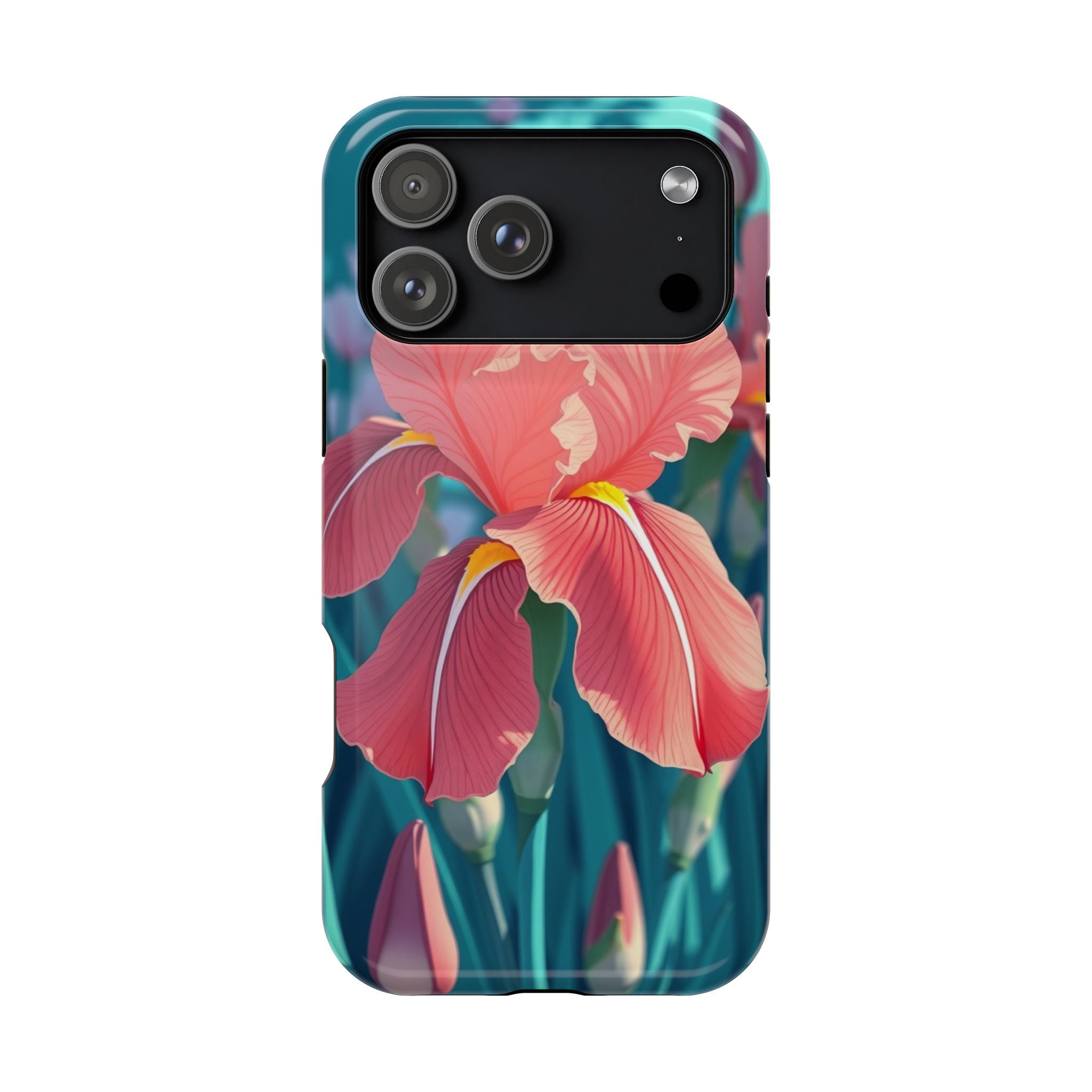 iPhone Teal And Coral Iris Garden Bold Modern Everyday Snap Case · iPhone Case