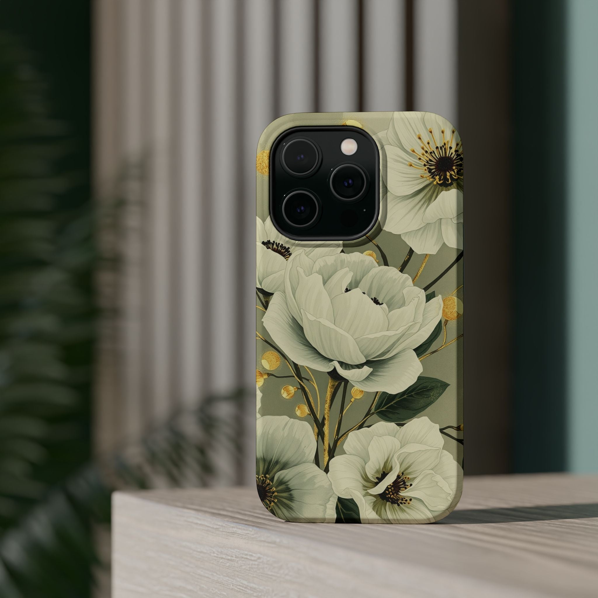 iPhone Sage And Ivory Floral Ink Wash Slim Everyday iPhone 14 Designer · iPhone