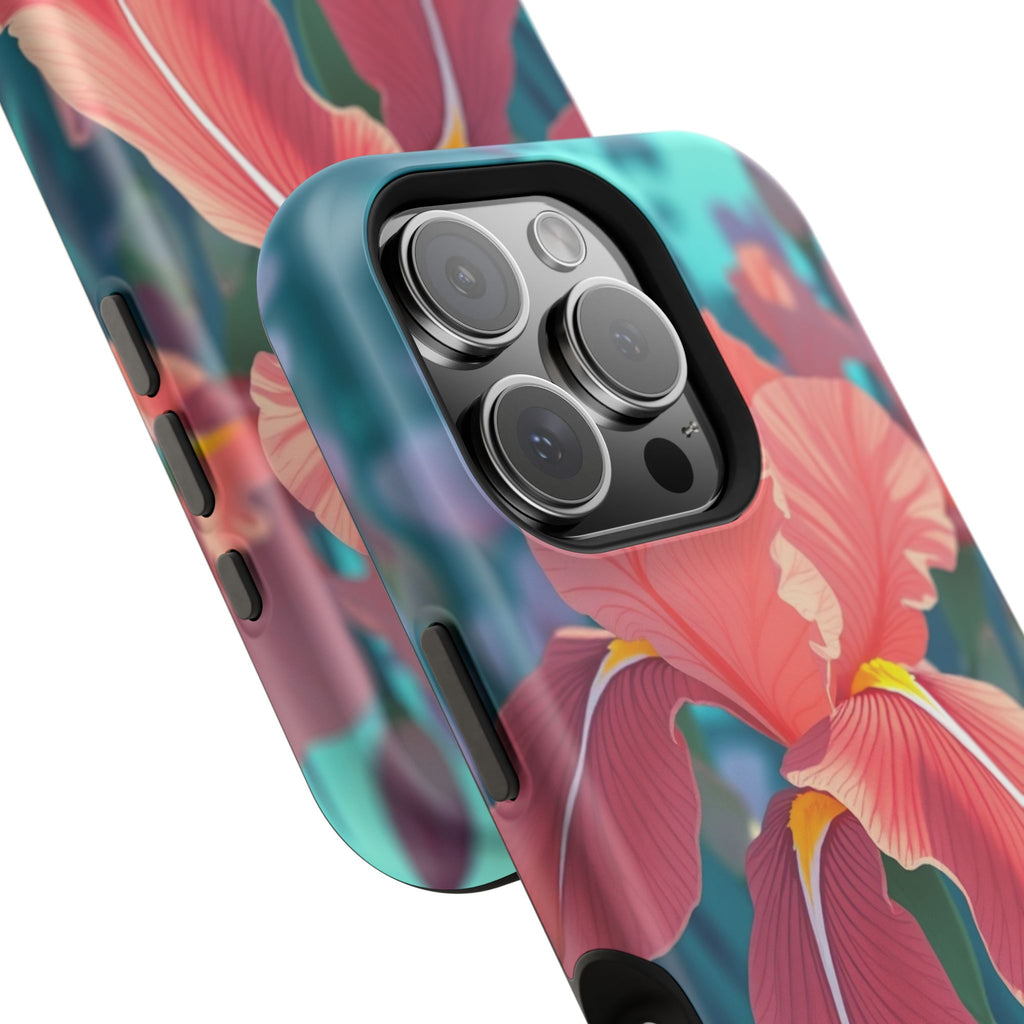 iPhone Teal And Coral Iris Garden Bold Modern Everyday Snap Case · iPhone Case
